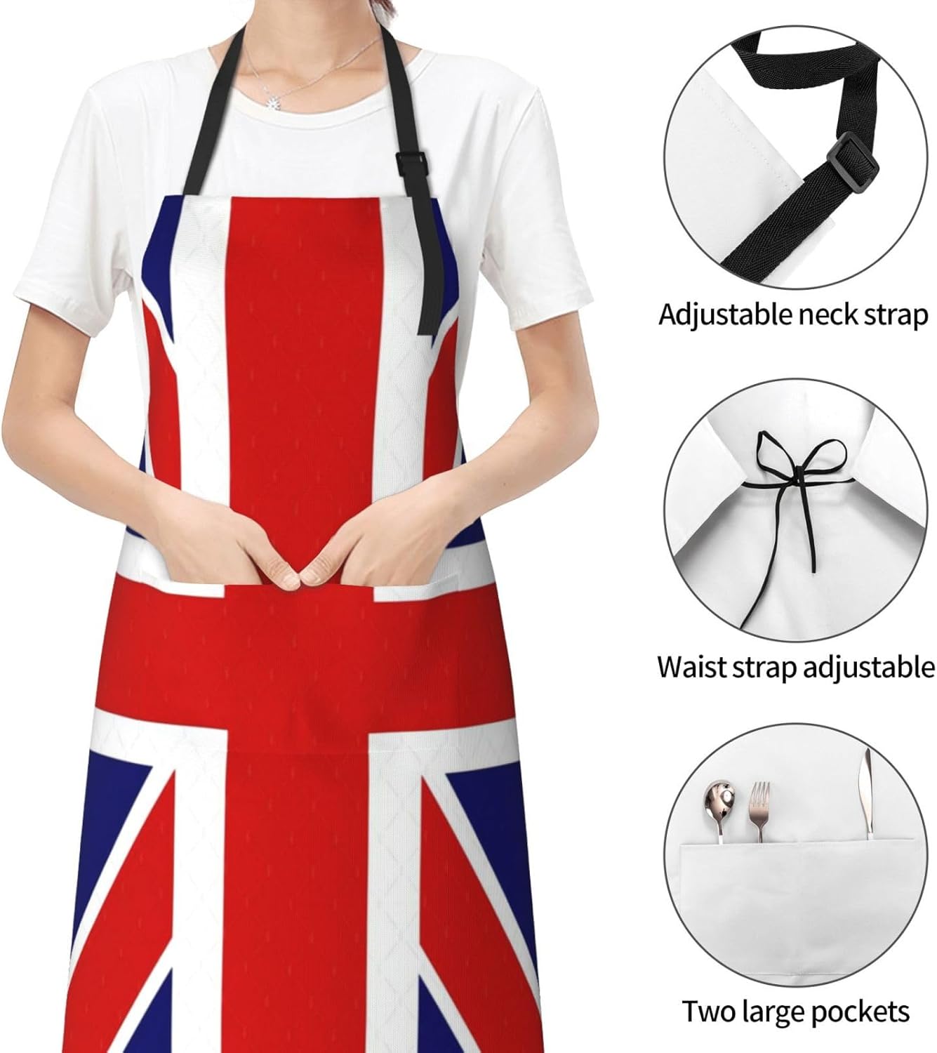 English flag print Waterproof apron with pocket adjustable cooking apron for adult kitchen bibs to bake