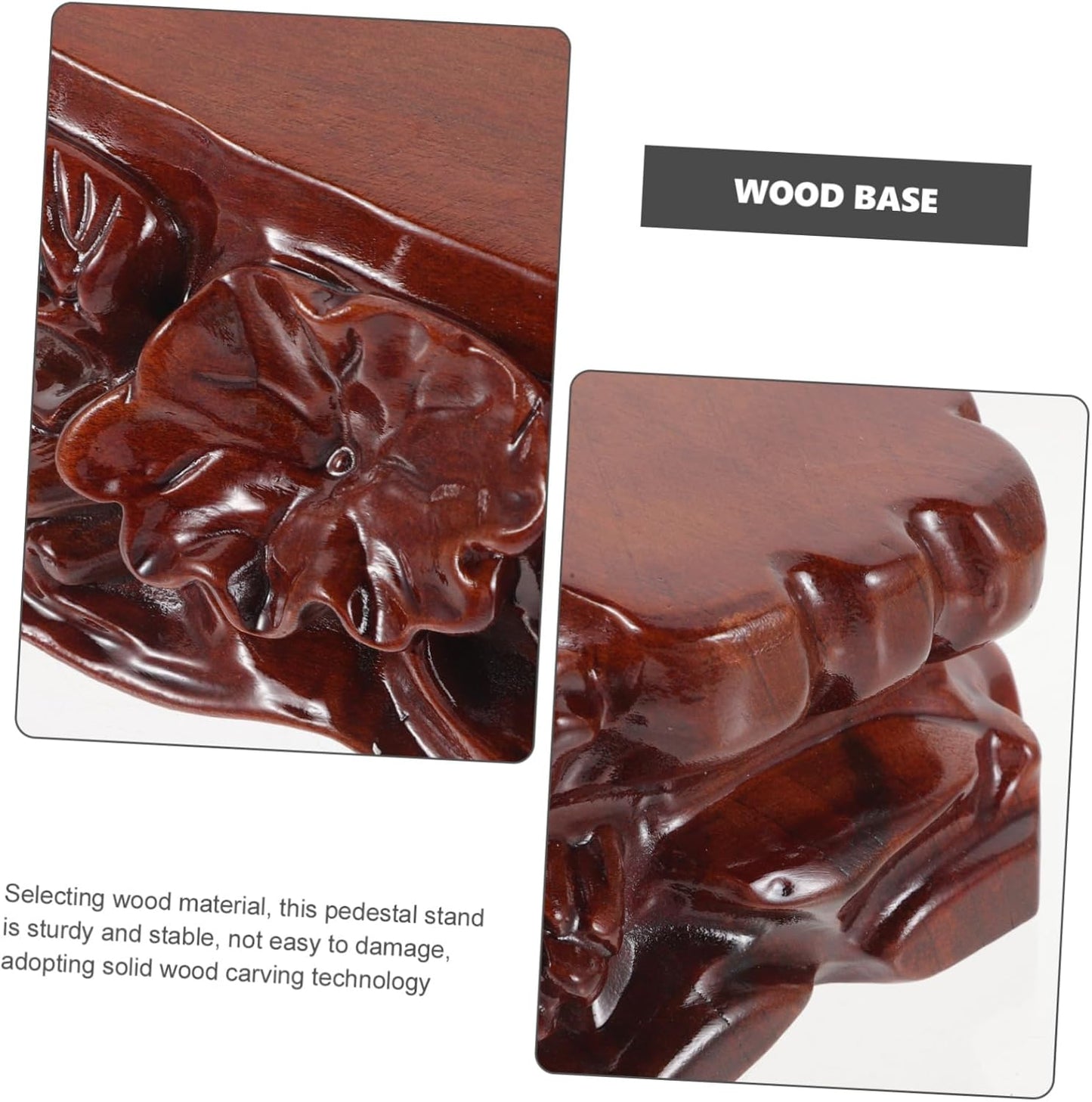 PRETYZOOM Wooden Pedestal Stand for Plants and Decorations Carved Solid Wood Riser Display Tray Elegant Flower Pot Base for Home Decor Unique Centerpiece for Dining Table and Counter
