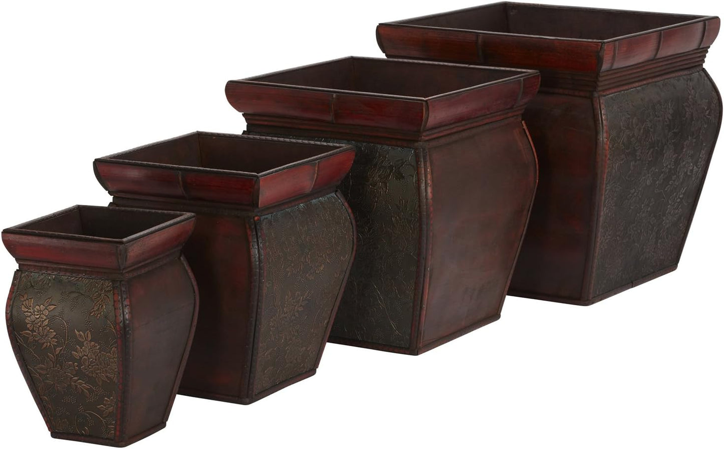 Nearly Natural 0523 Square Planters with Rim (Set of 4) Brown