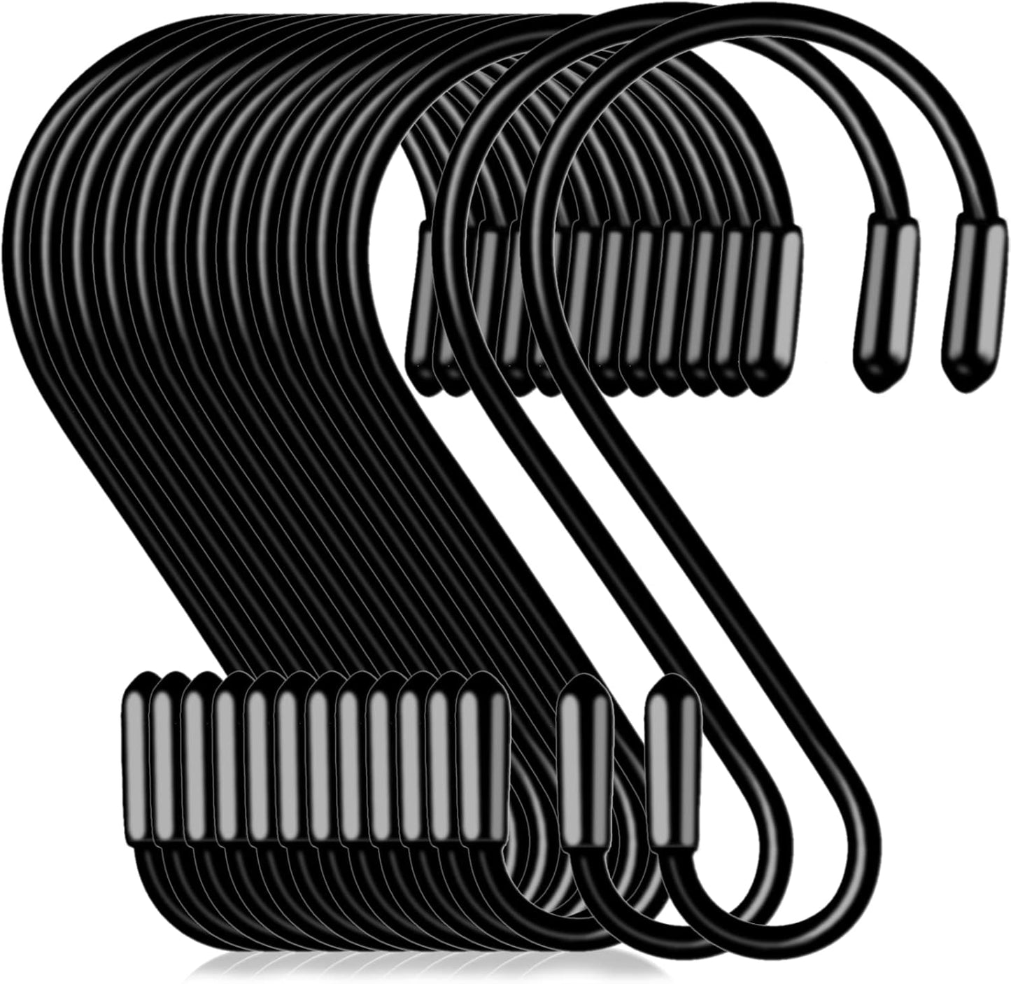 20 Pack 3.15 Inch S Hooks Stainless Steel Hanging Hooks Heavy Duty S Hooks for Hanging Kitchenware, Pots, Pans, Plants, Clothes, Towels in Kitchen, Bathroom, Closet, Garden (Black)