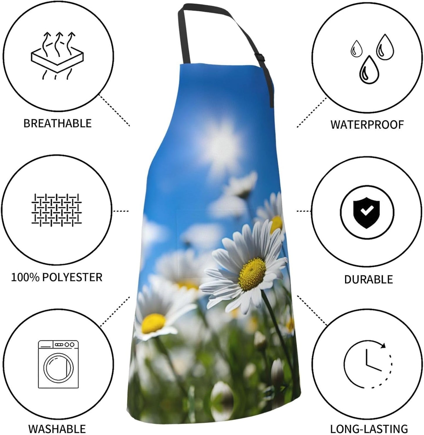 Daisy Flower Picture print Waterproof apron with pocket adjustable cooking apron for adult kitchen bibs to bake