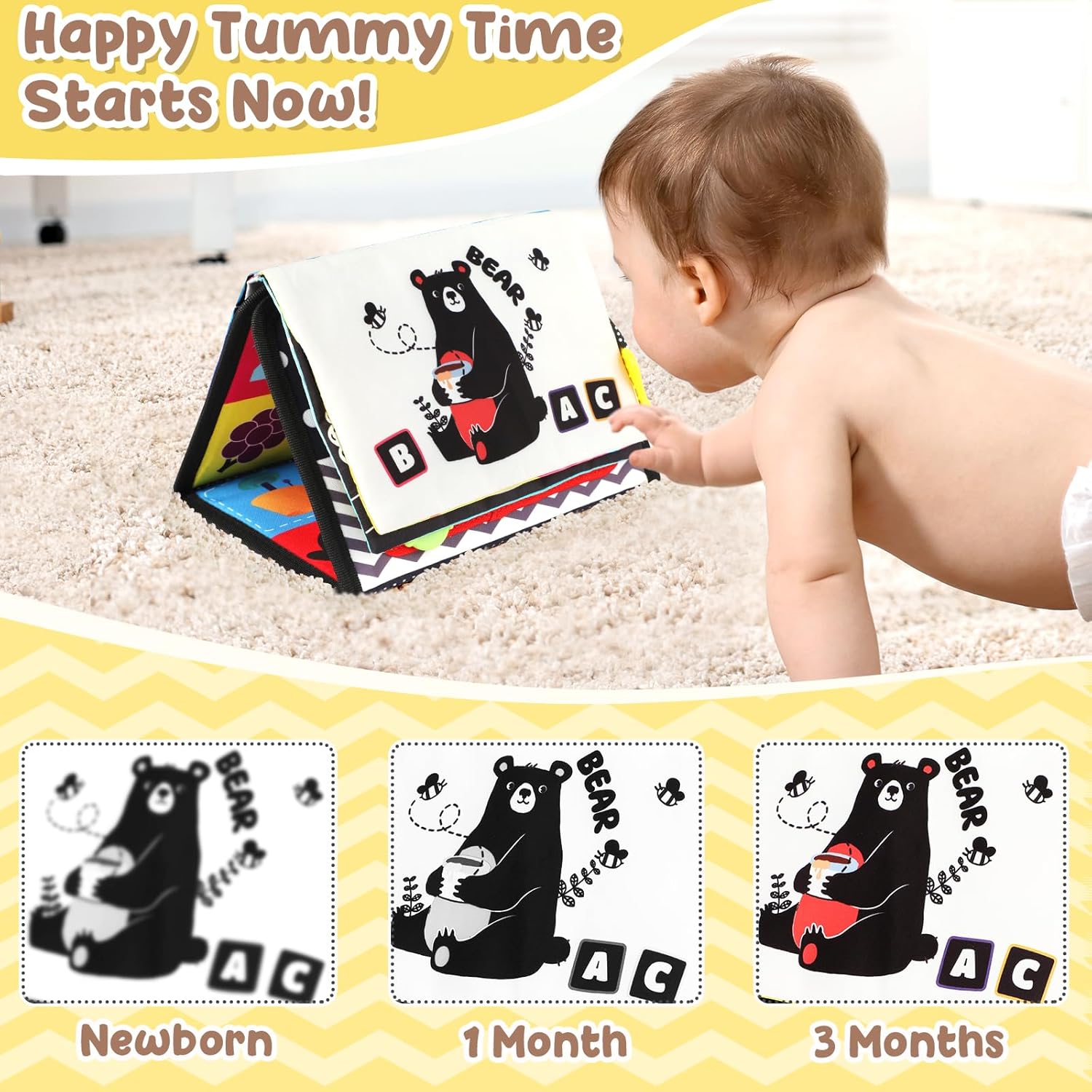 URMYWO Tummy Time Toys - Black and White High Contrast Baby Toy for Ne