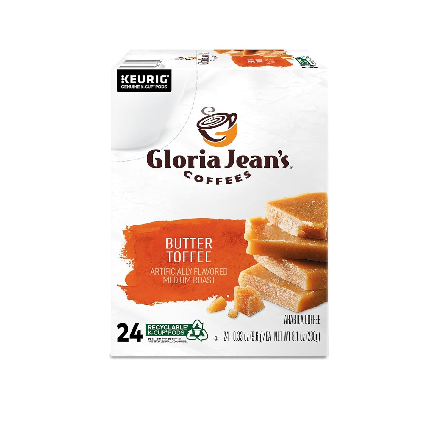 Gloria Jean's Coffees Butter Toffee, Single-Serve Keurig K-Cup Pods, Flavored Medium Roast Coffee, 96 Count