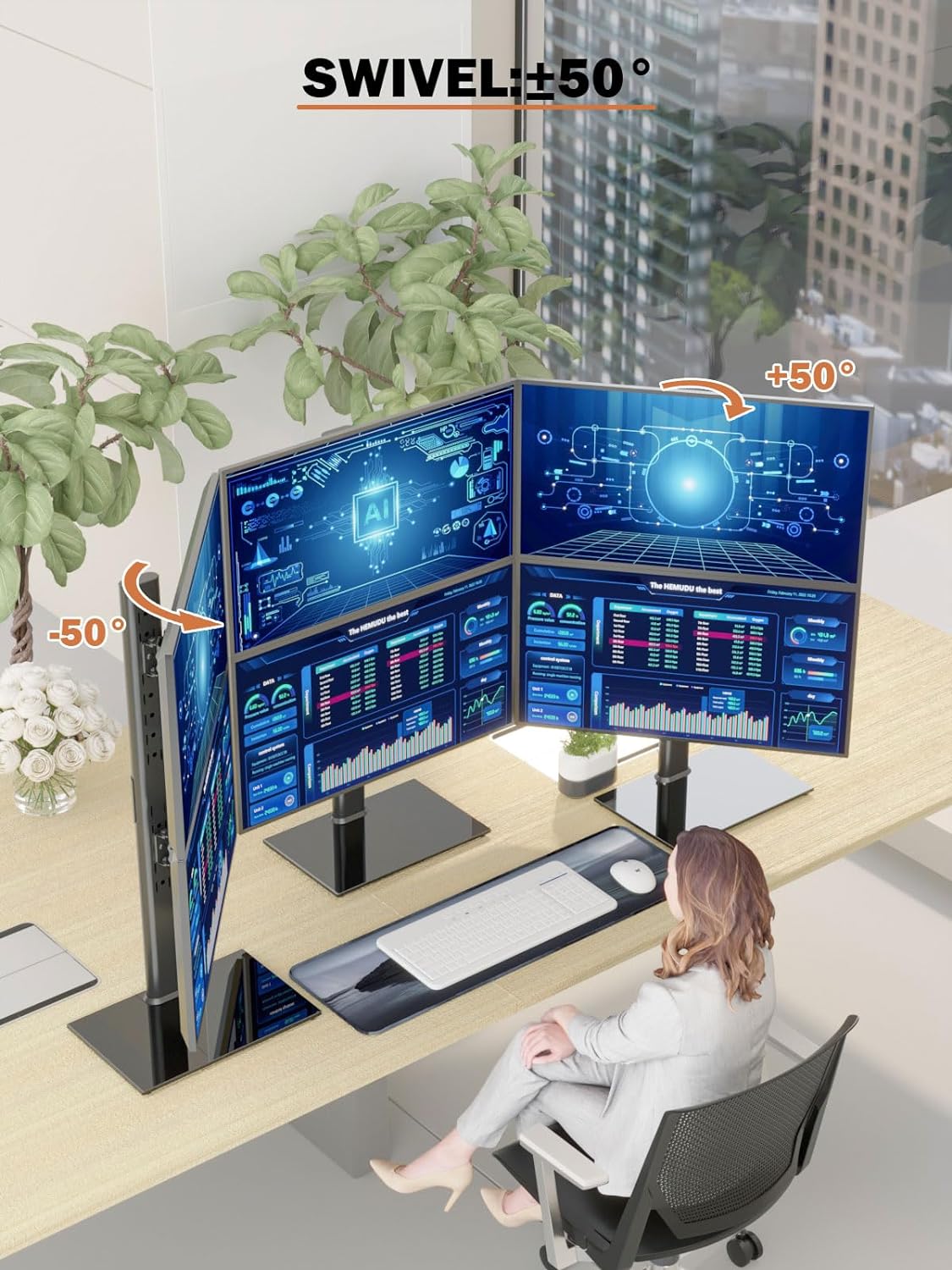 Dual Monitor Stand - Vertical Stack Screen Free-Standing Monitor Riser