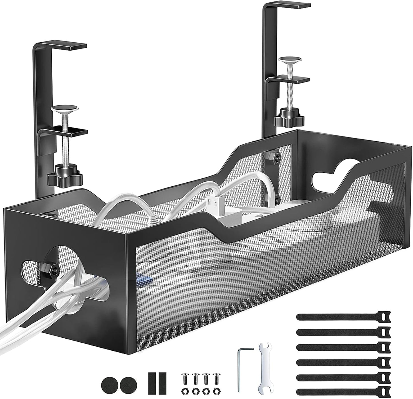 Under Desk Cable Management Tray No Drill, Metal Mesh Cable Management