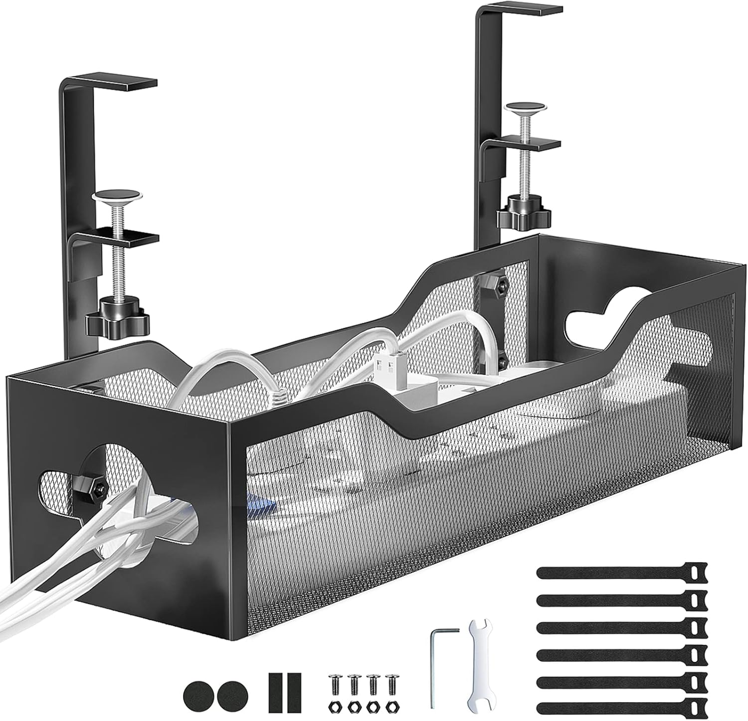 Under Desk Cable Management Tray No Drill, Metal Mesh Cable Management
