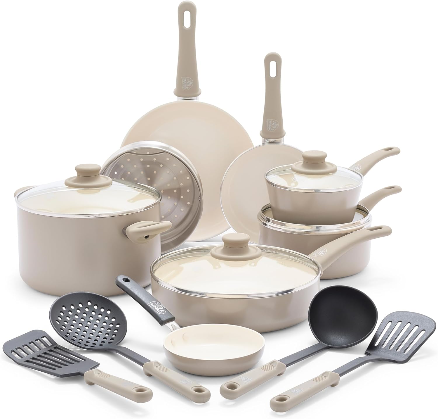 GreenLife 16 Piece Nonstick Cookware Set, Soft Grip Non-Toxic PFAS-Fre