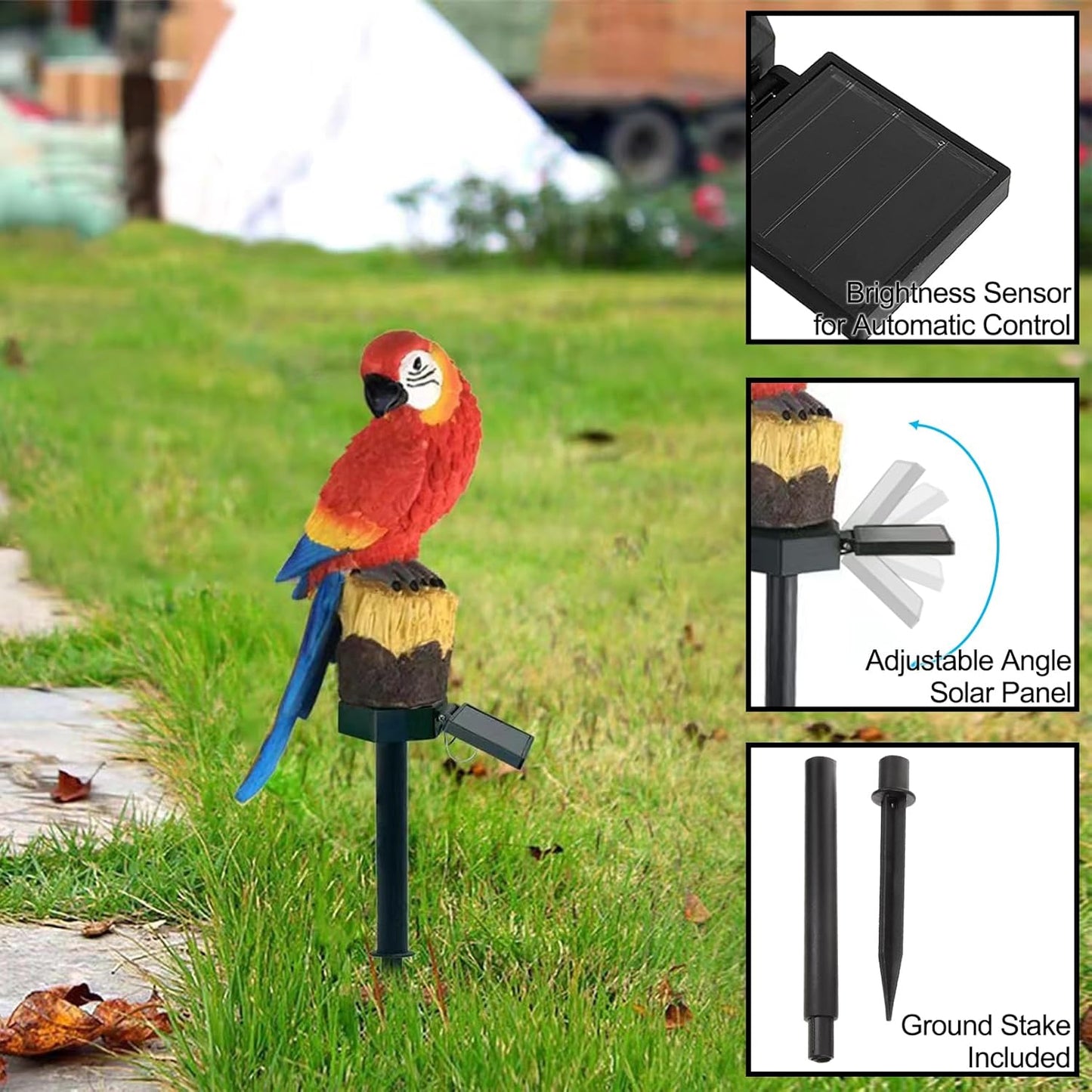 Luwint Small Parrot Garden Solar Lights Parrot Decorative Stake Light Outdoor Waterproof Lamp Parrot Decor for Garden Lawn Pathway Animal Patio Bird Light Parrot Ornament