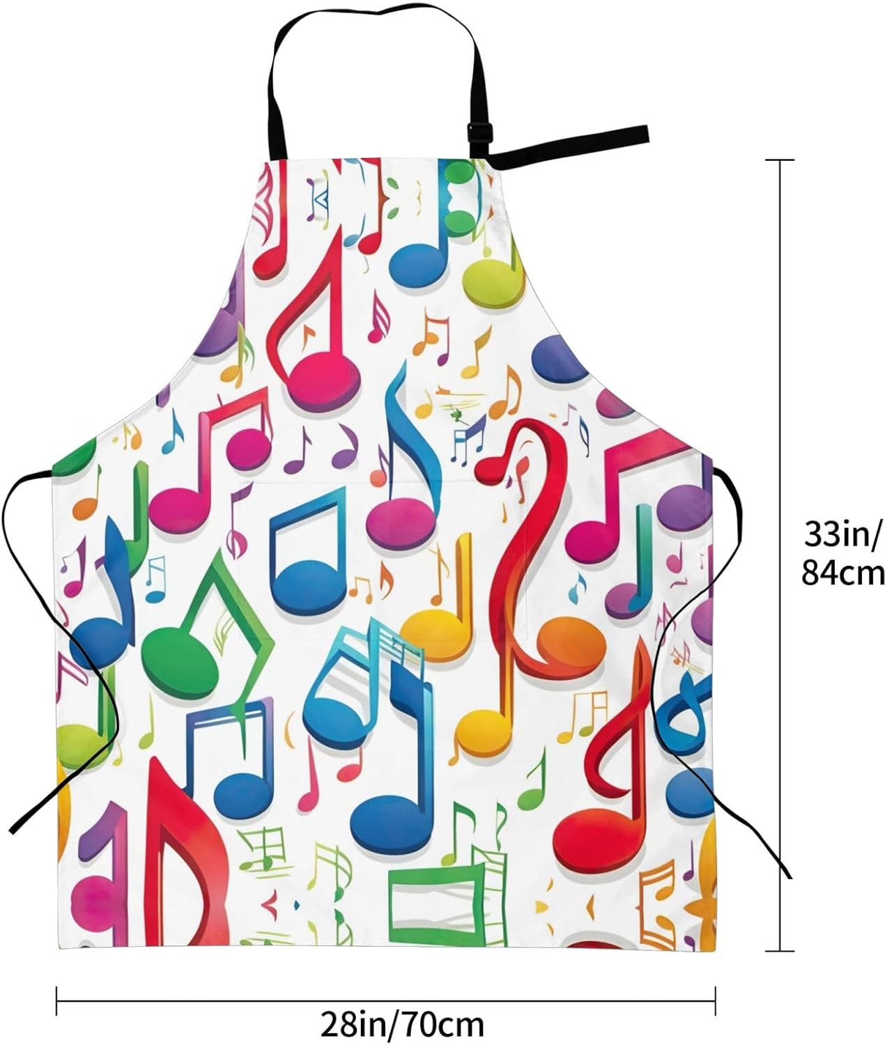 Colorful Music Notes 1 print Waterproof chef's apron with pocket apron for kitchen cooking baking barbecue and gardening