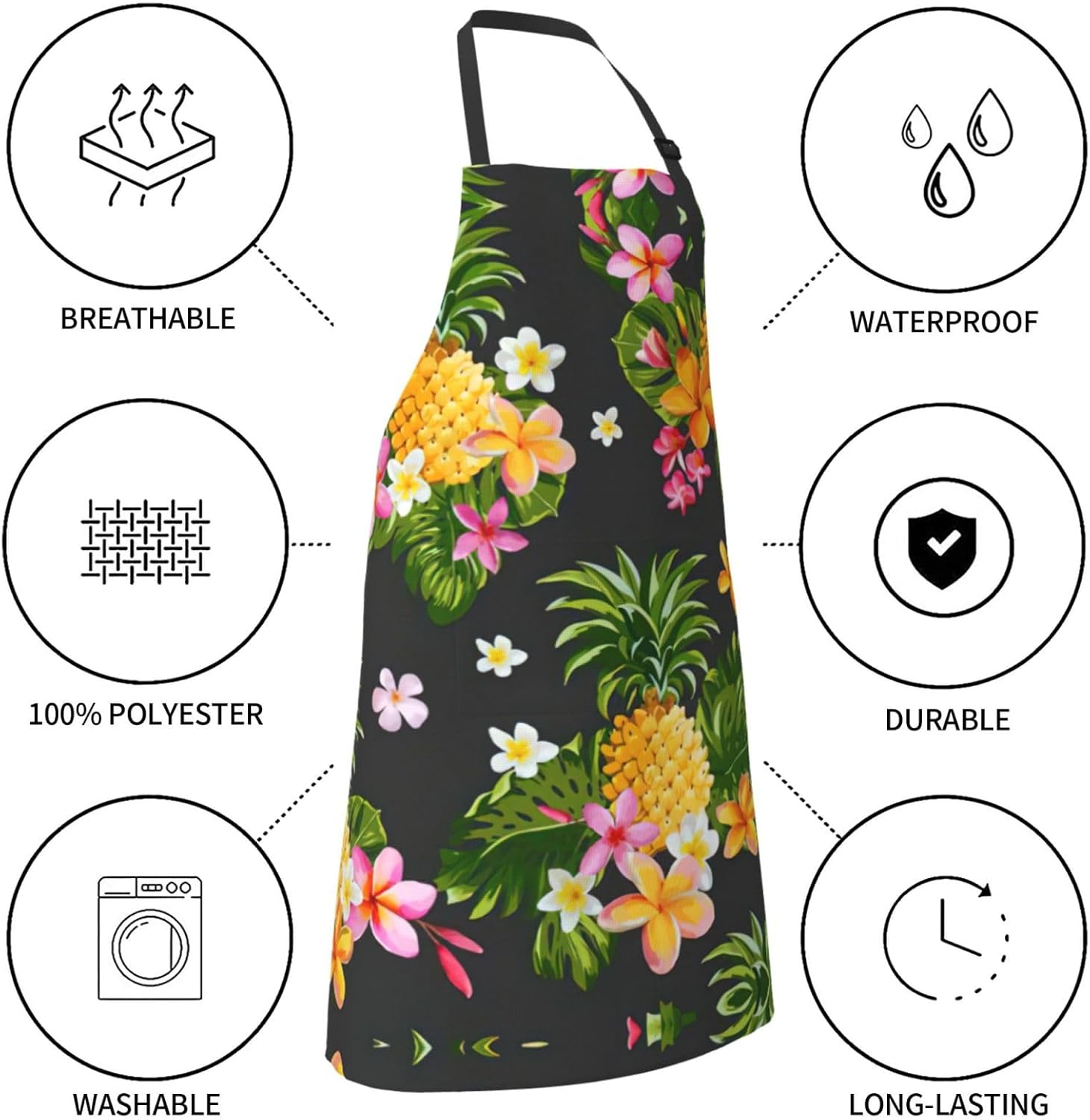 Tropical Pineapple Hawaiian Print Laundry apron 28x33 In Waterproof Ki