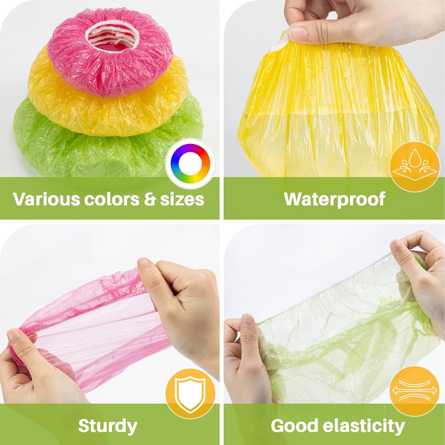 MAQIHAN 60Pcs Bowl Covers Reusable - Plastic Bowl Cover Elastic Fresh Keeping Bags Wrap Reusable Plastic Stretch Elastic Food Storage Covers Sourdough Baking Bread Proofing Rising（3 Sizes）