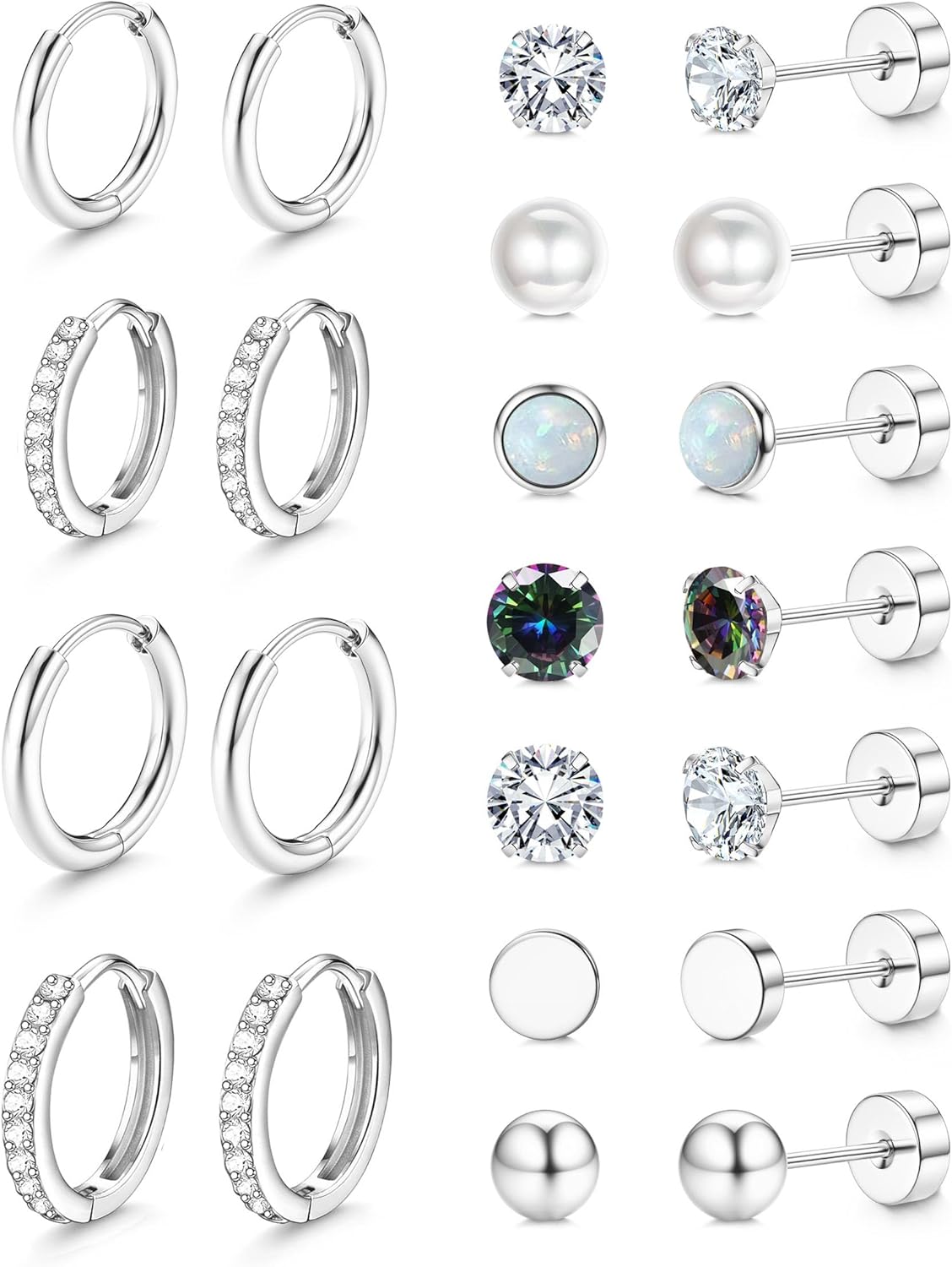 Jstyle Hypoallergenic Stud Hoop Earrings for Women Small Flat Back Sur