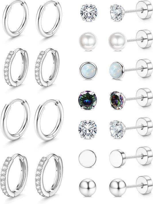 Jstyle Hypoallergenic Stud Hoop Earrings for Women Small Flat Back Sur
