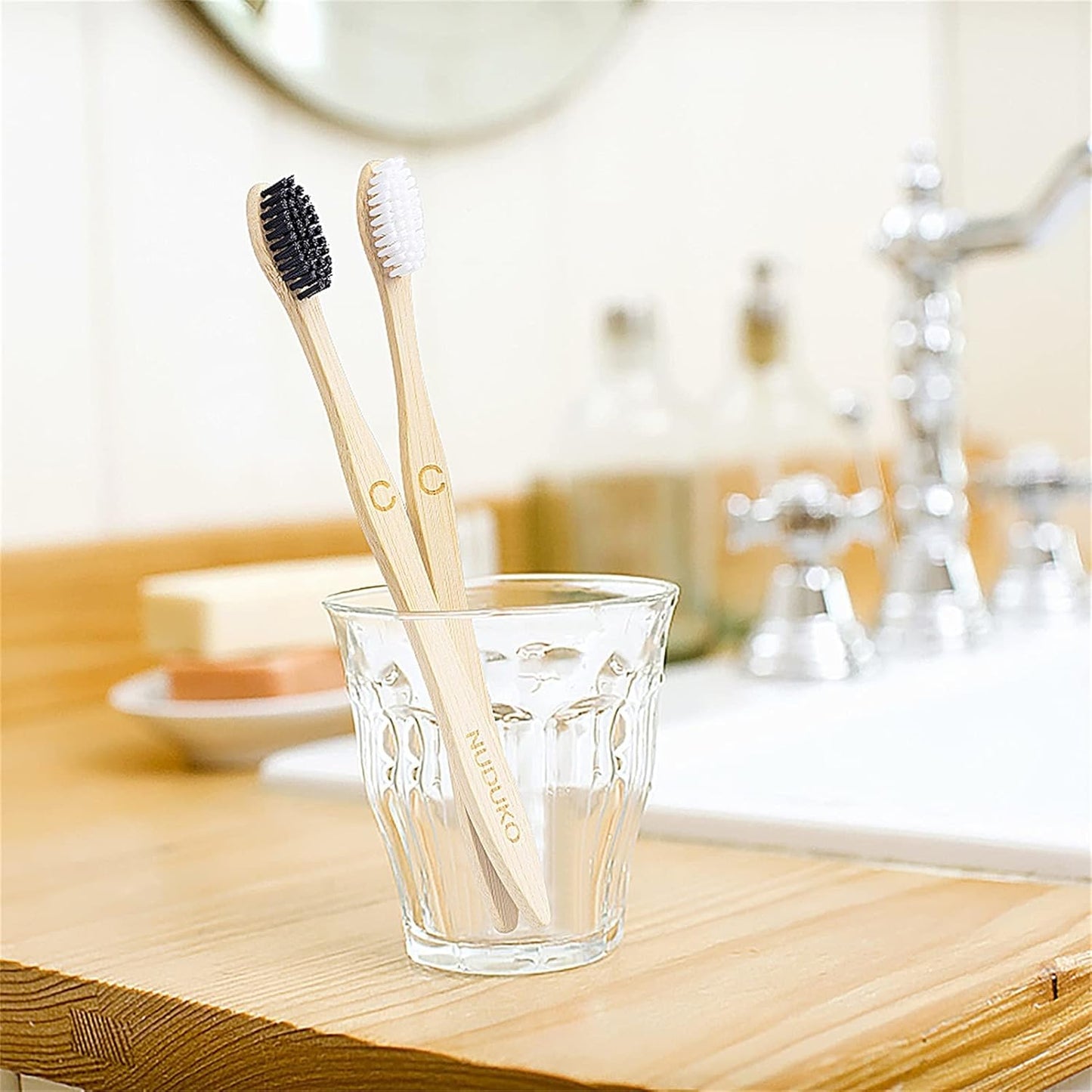 Bamboo Toothbrushes Biodegradable Toothbrush 10 Pack - Eco-Friendly, N
