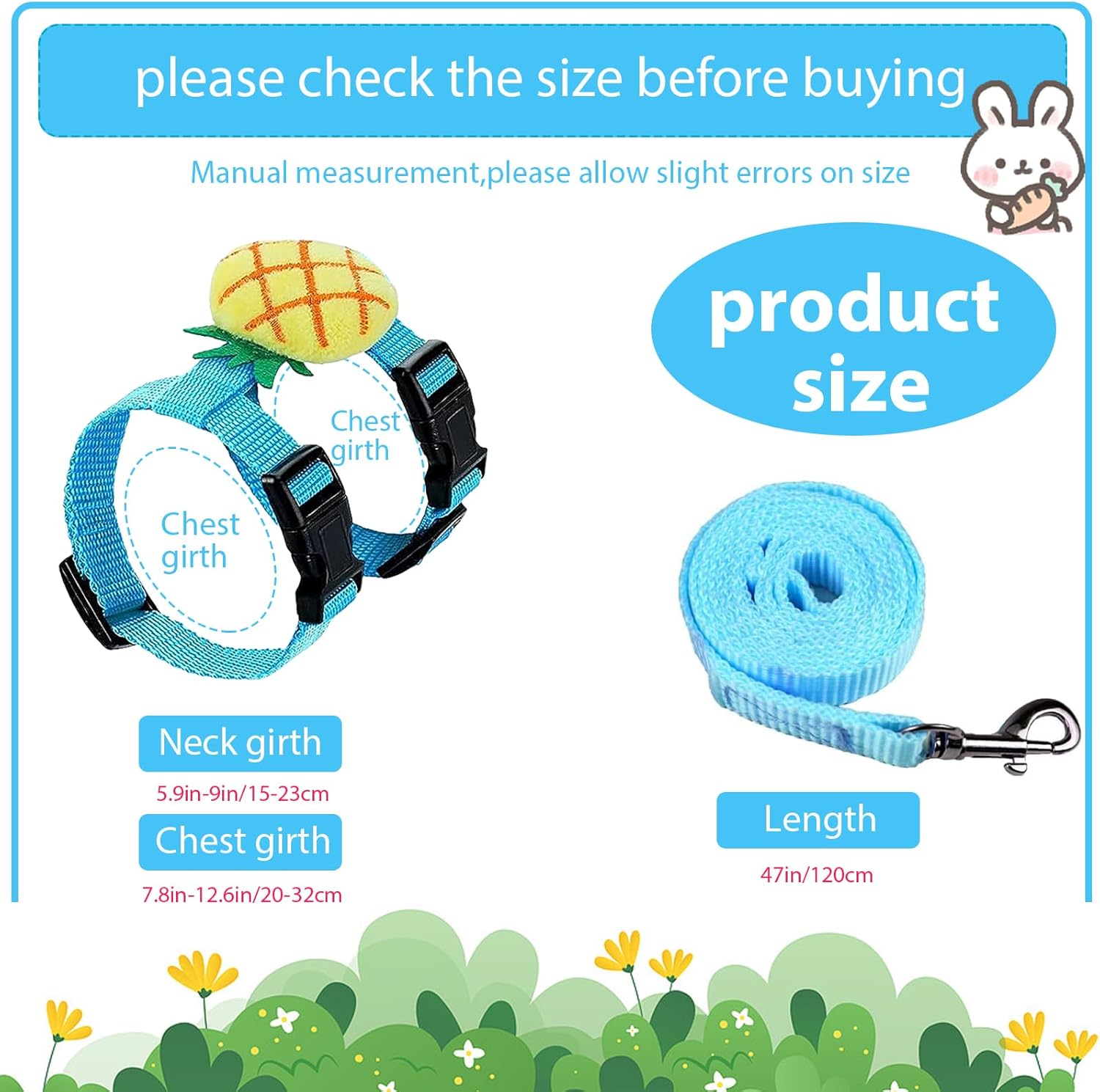 4 Sets Adjustable Bunny Rabbit Harness and Leash Set Small Pet Cute Ve