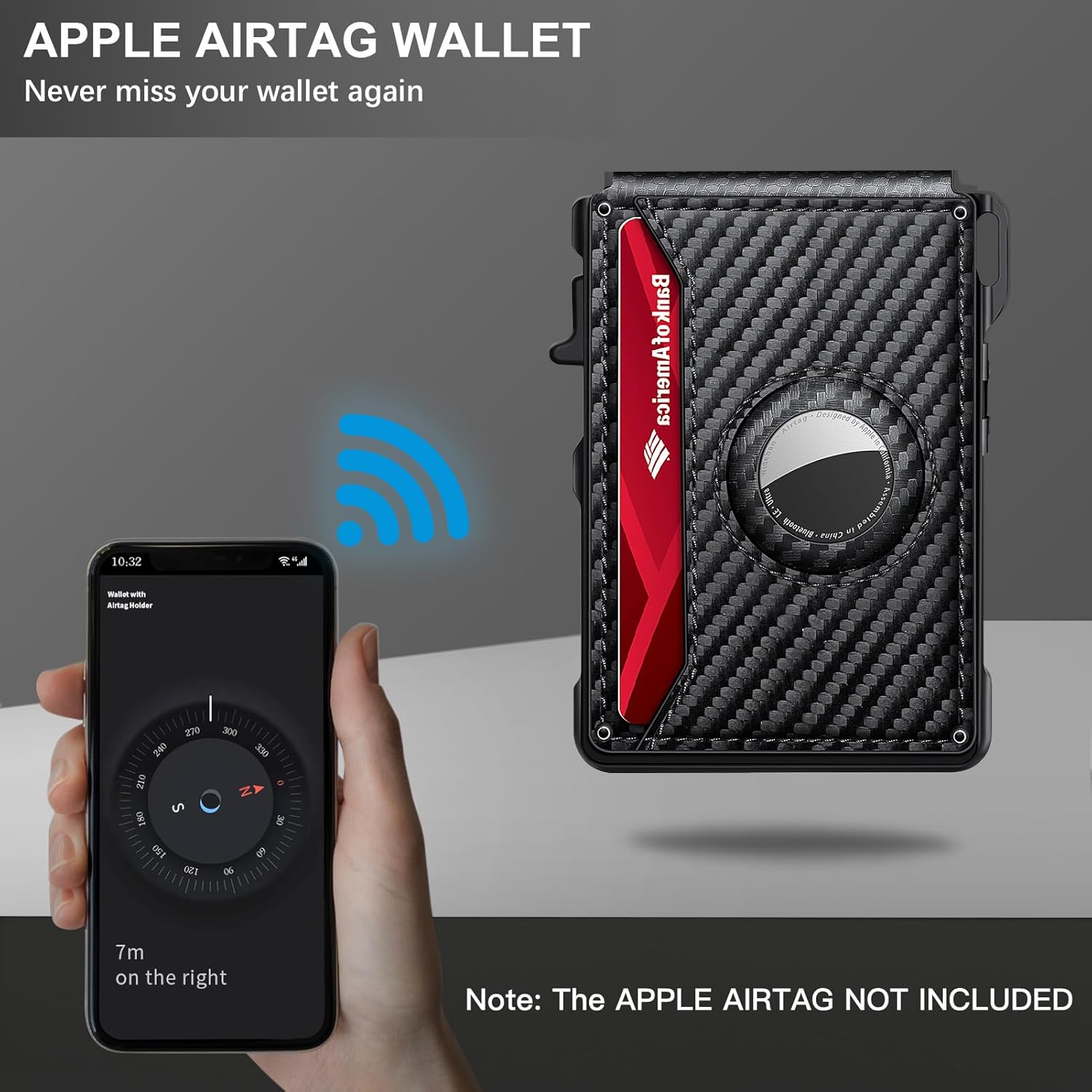Airtag Wallet for Men, Mens Smart Wallet for Air Tag RFID Blocking, Mi
