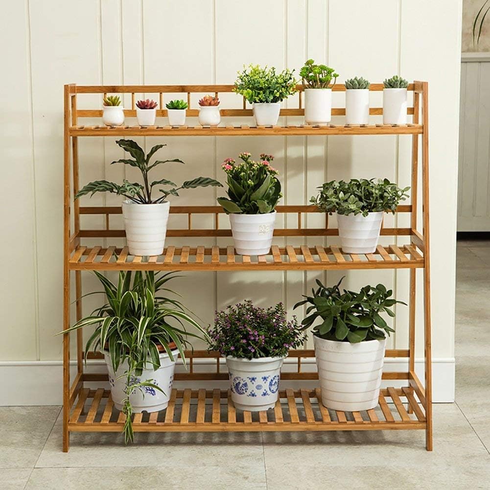 JF-Xuan Flower Stand Upgrade The 3-Level Solid Wood Flower Pot. Stand Ladder with Plant Stand in The Inner Multilayer Balcony Stand, Outdoor Living Room (Size: 100 \