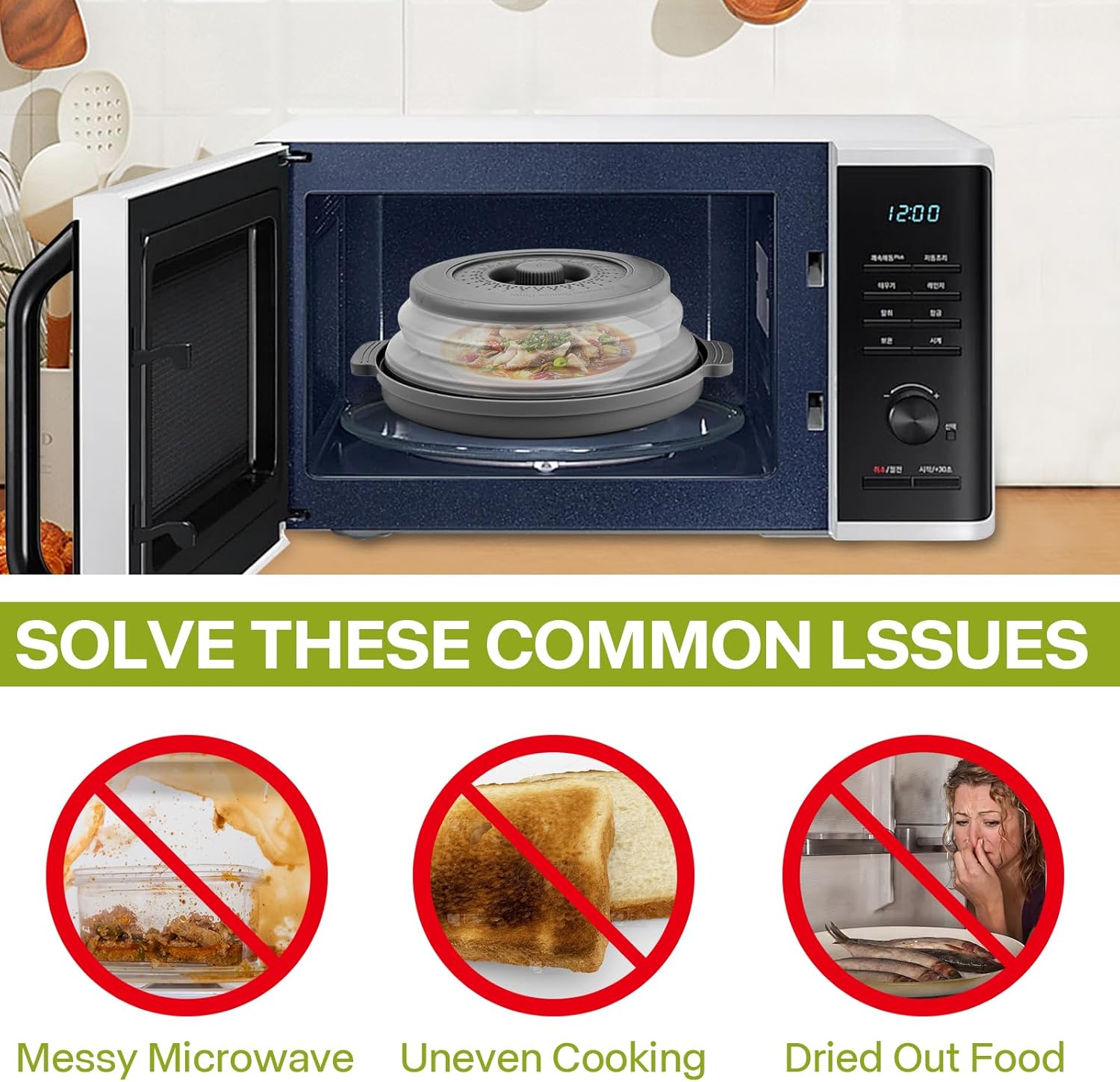 Microwave Splatter Cover for Food with Anti-scald Base Plate,Large Pla