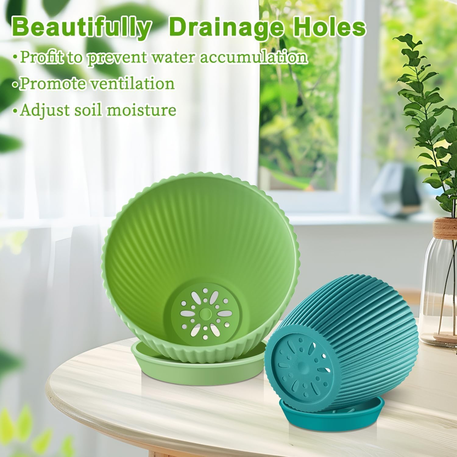 SupKing Plant Pots with Drainage Saucers 7.5/6.7/6/5/4/3.5 Inch Set of