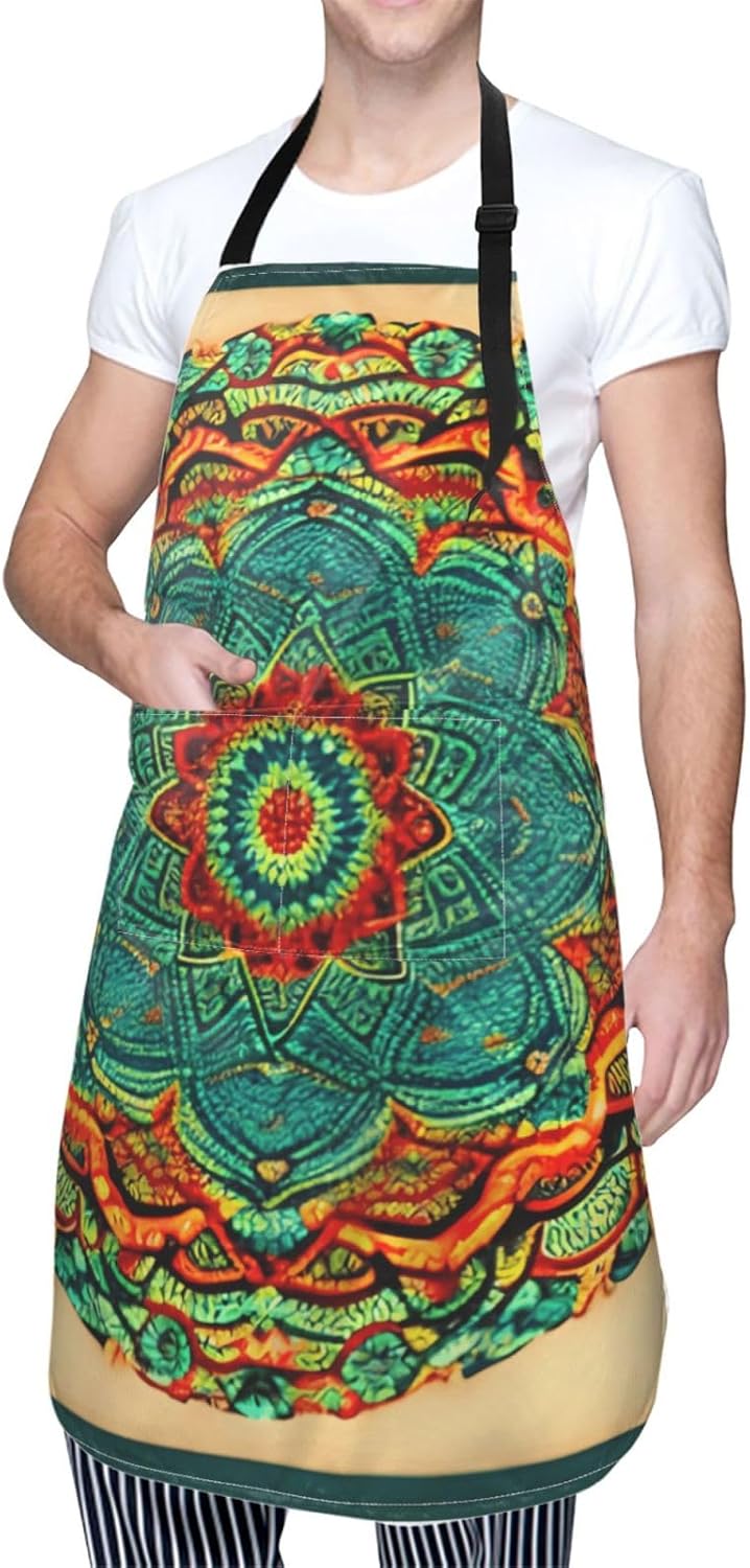 YANYU Mandala Print 28x33 In Kitchen Apron Stylish Chef Apron with Pockets for Cooking Baking Painting