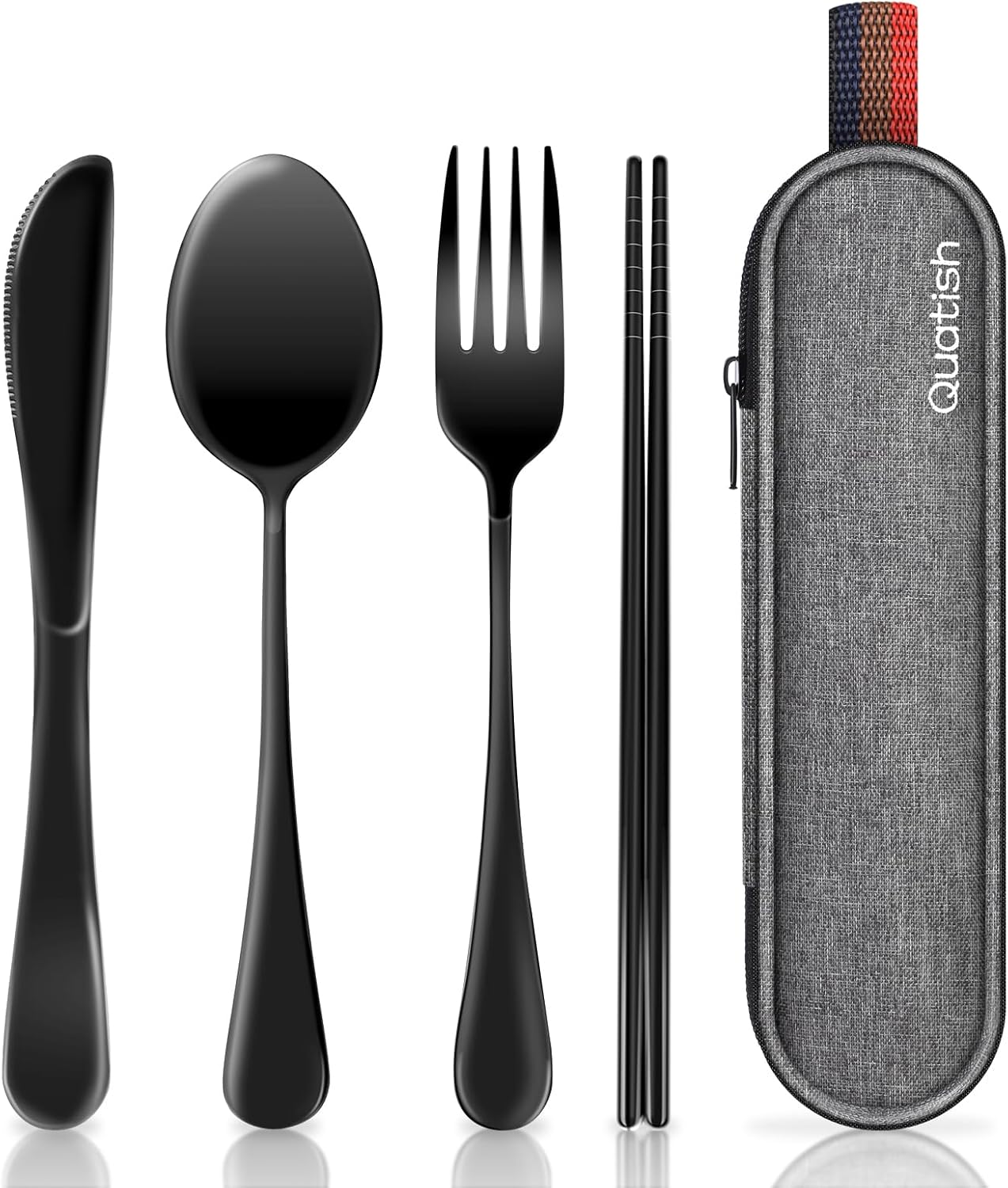 Travel Utensils with Case, Quatish Portable Silverware Set for Work, S