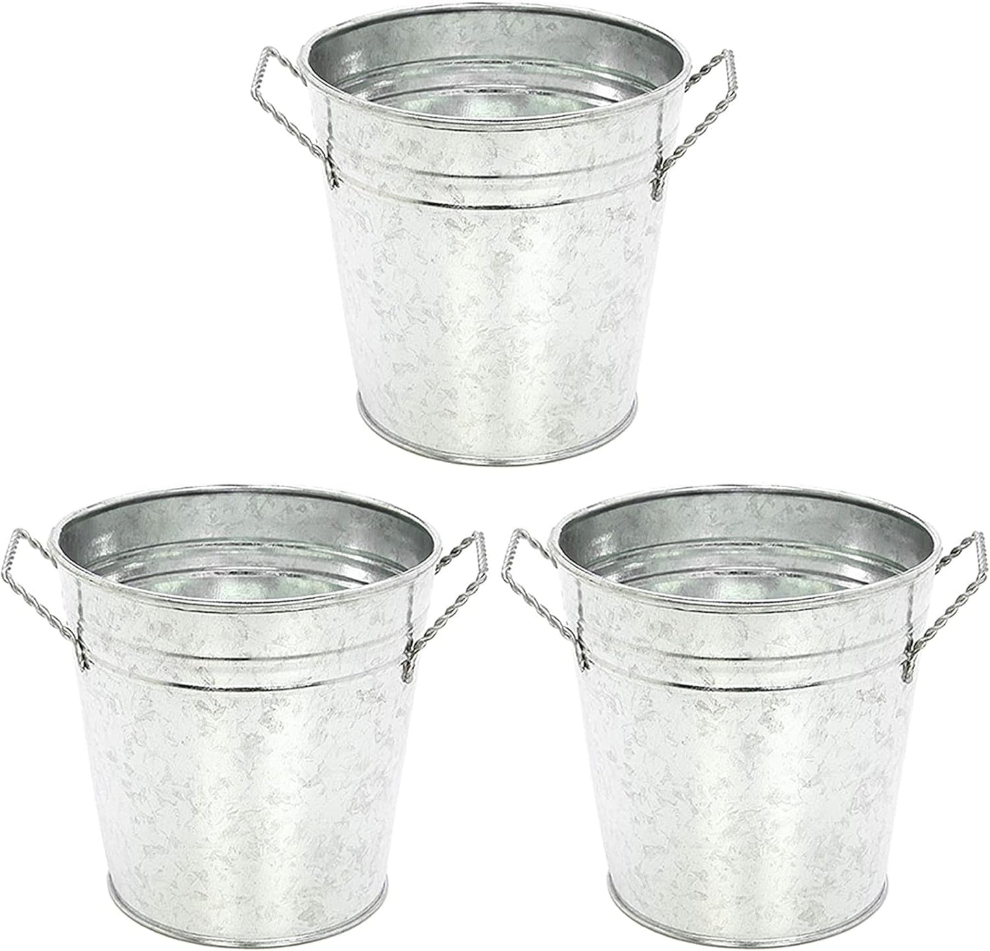 Hosley 3 Pack of Galvanized Planters 5" Dia x 4.5" H Durable Metal Plant Pots for Floral Arrangements Indoor and Outdoor Gardening with Vintage-Inspired Charm Rustic