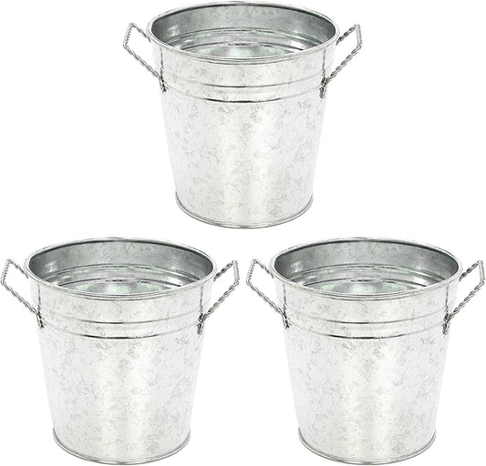Hosley 3 Pack of Galvanized Planters 5" Dia x 4.5" H Durable Metal Plant Pots for Floral Arrangements Indoor and Outdoor Gardening with Vintage-Inspired Charm Rustic