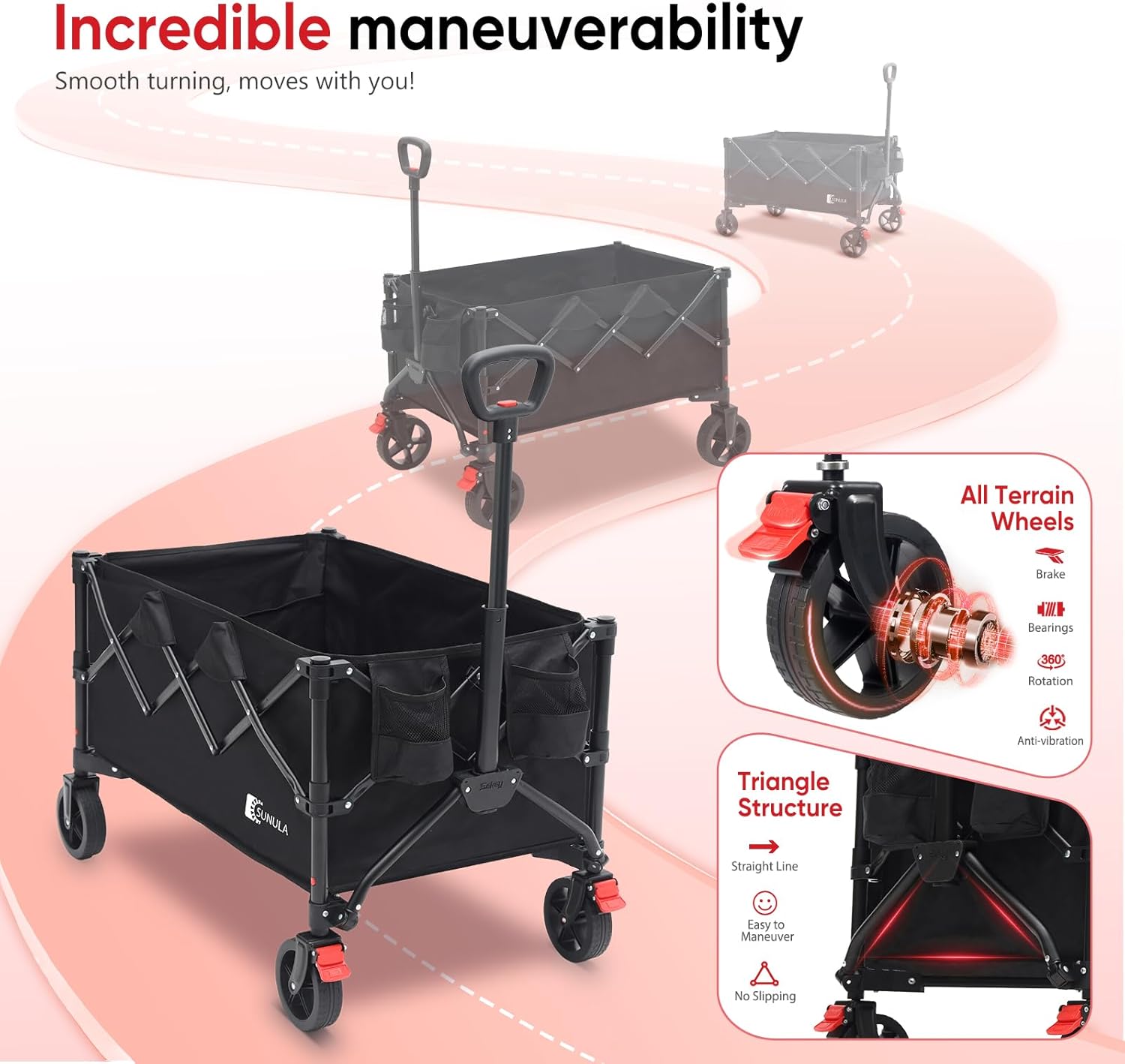 Collapsible Foldable Wagon Cart with 330lbs Weight Capacity, Heavy Dut