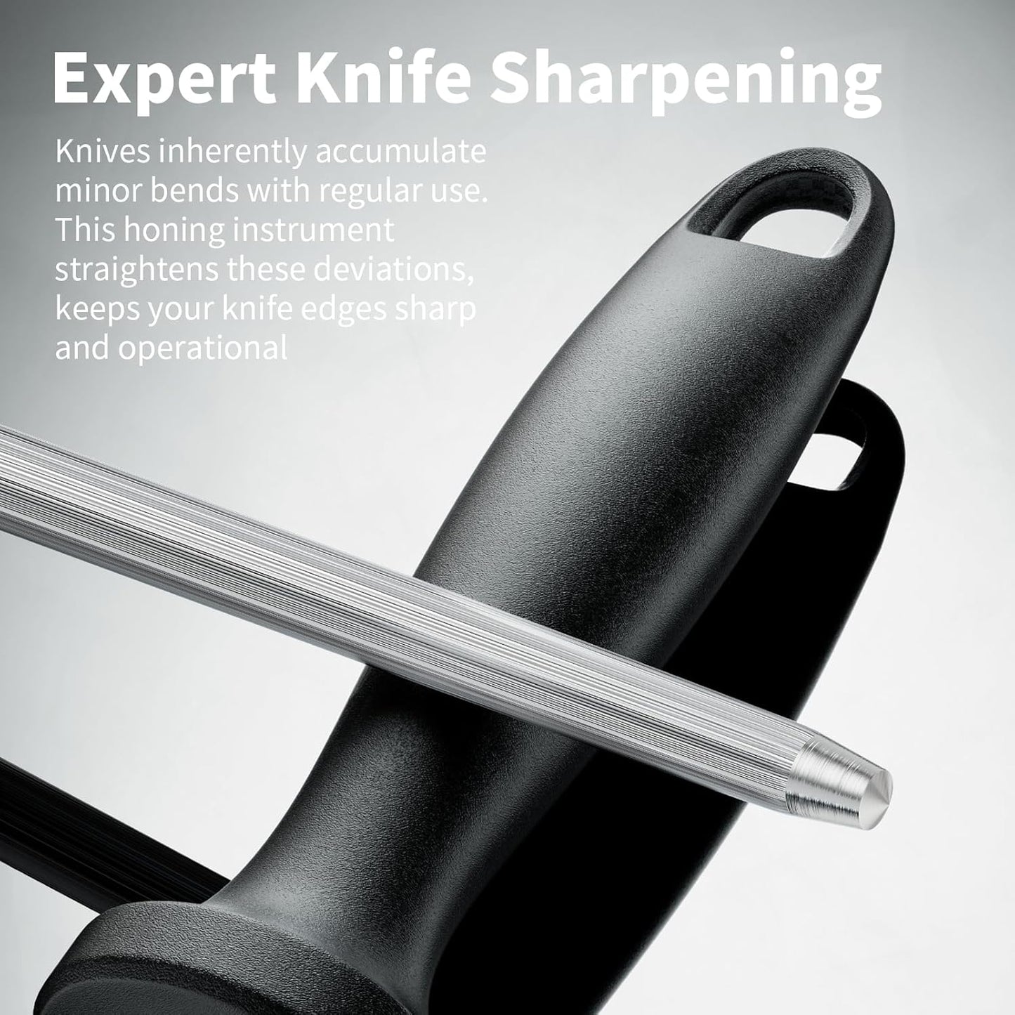 Knife Sharpener Rod, 13 Inch Carbon Steel Honing Steel for Kitchen Knives, Professional Magnetized Sharpening Stick with Nickel-Chrome Plating, Easy Grip Tool for Chef Knives