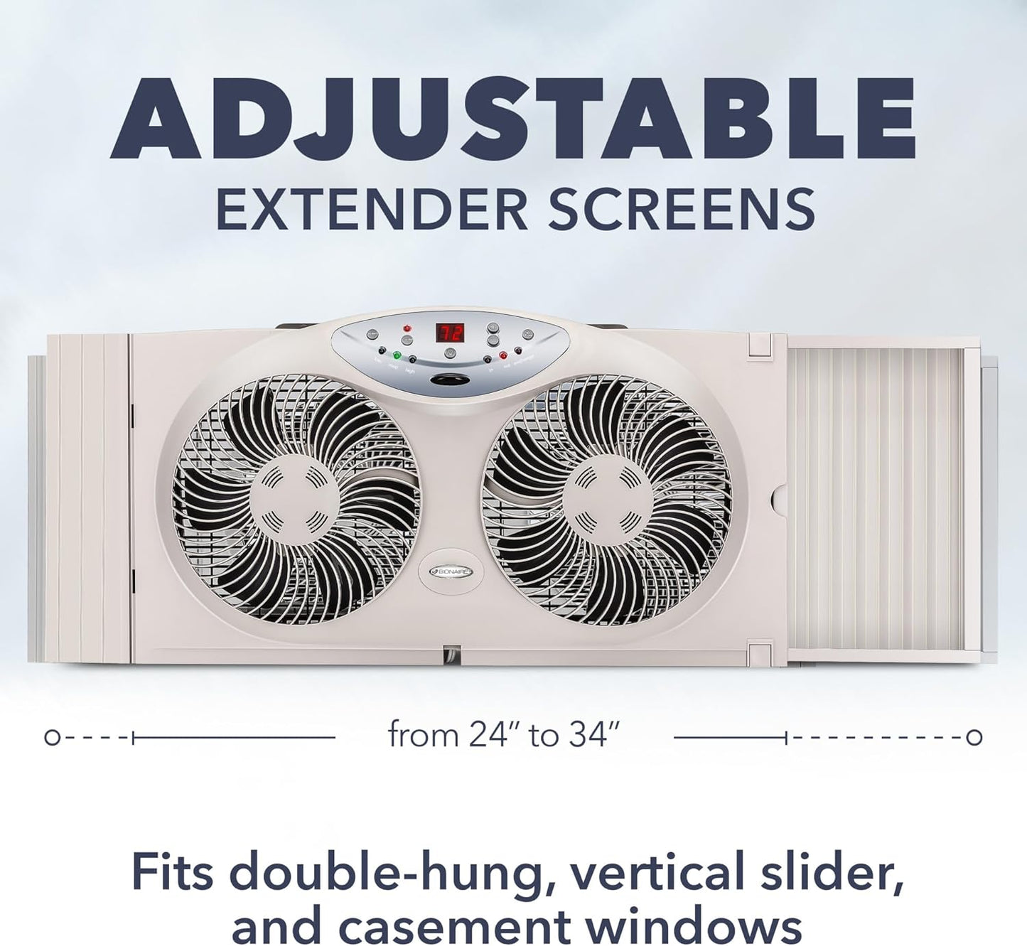 Bionaire Window Fan with Reversible Airflow Blades – 3-Speed Settings, Programmable Thermostat, LED Display, Remote Control, Fits 24–36" Windows, No Assembly Required