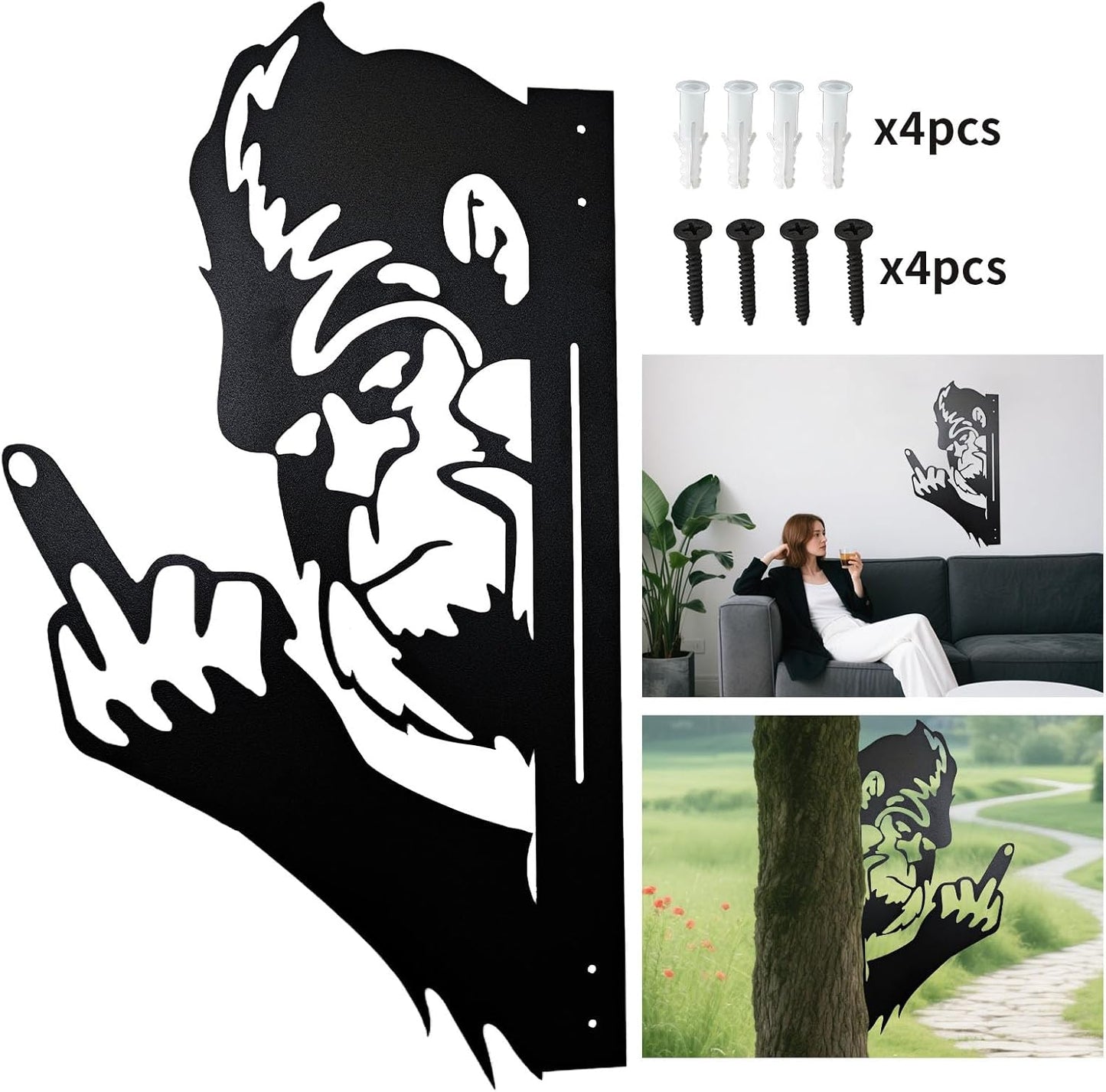 Peaking a Boo Flipping Off Bigfoot Animal Metal Sign Art Ornament, Mid