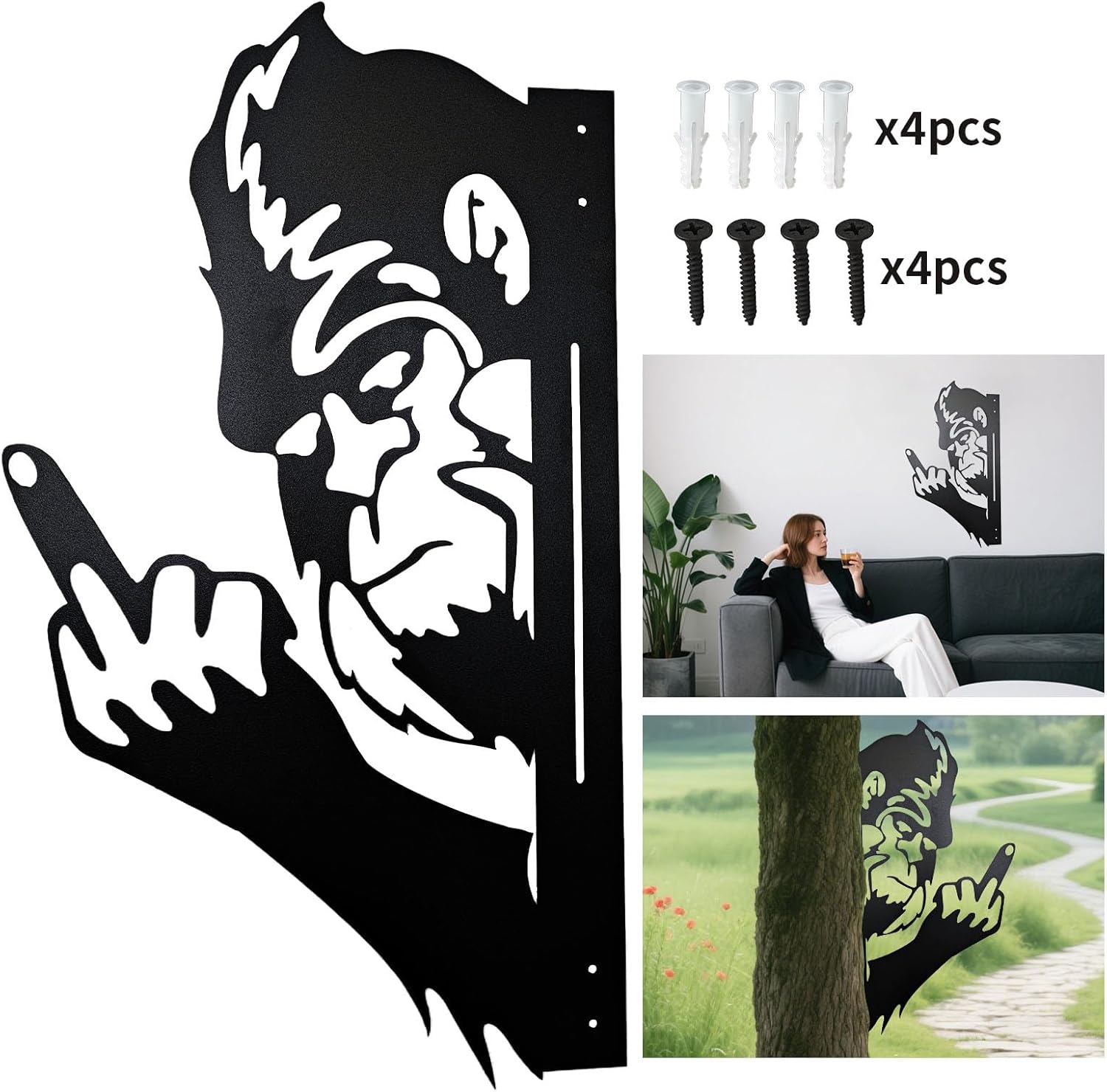 Peaking a Boo Flipping Off Bigfoot Animal Metal Sign Art Ornament, Mid