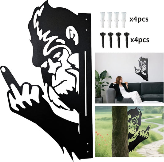 Peaking a Boo Flipping Off Bigfoot Animal Metal Sign Art Ornament, Mid