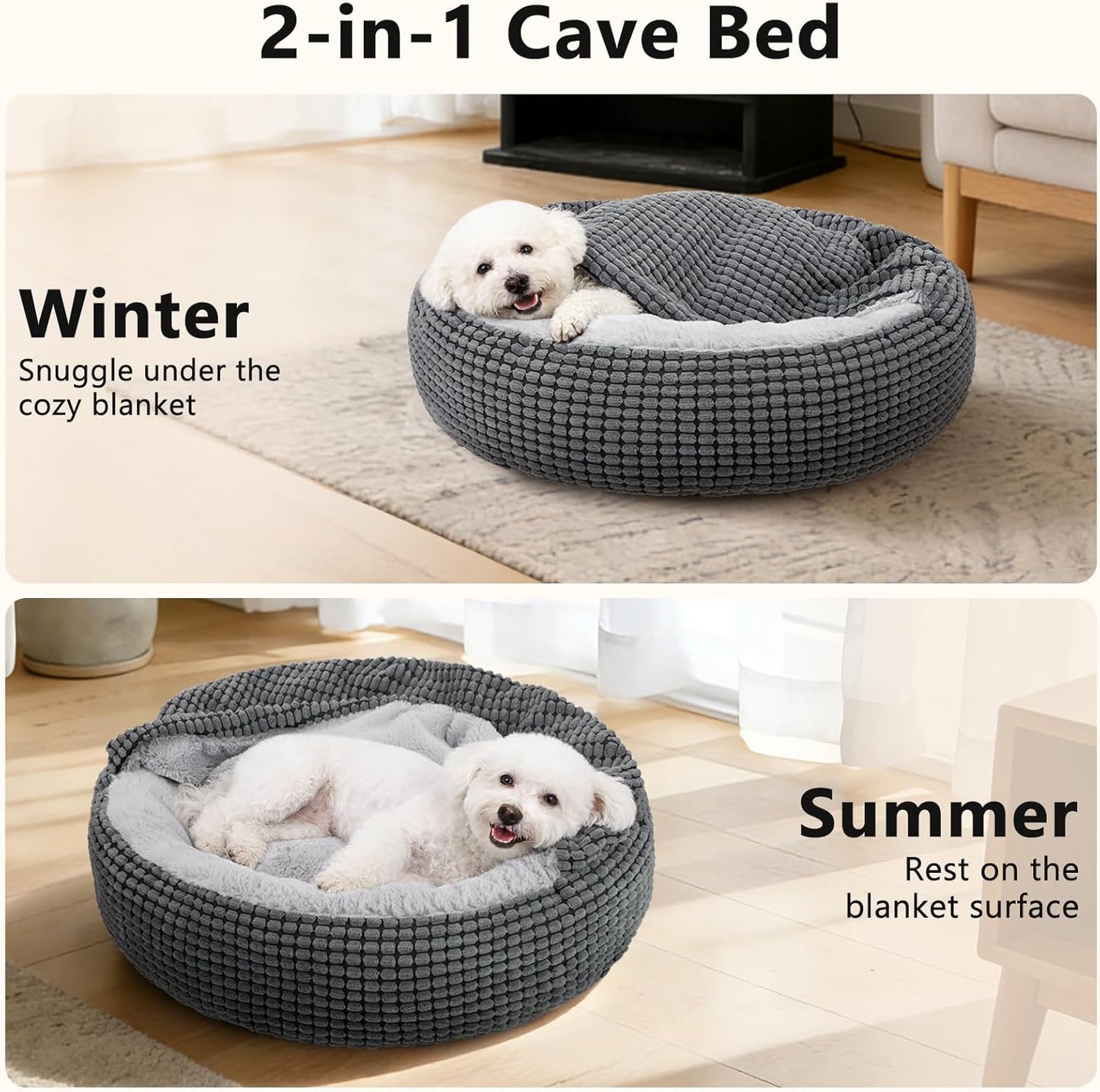 SIWA MARY Small Dog Bed with Attached Blanket, Cozy Donut Cuddler Anti