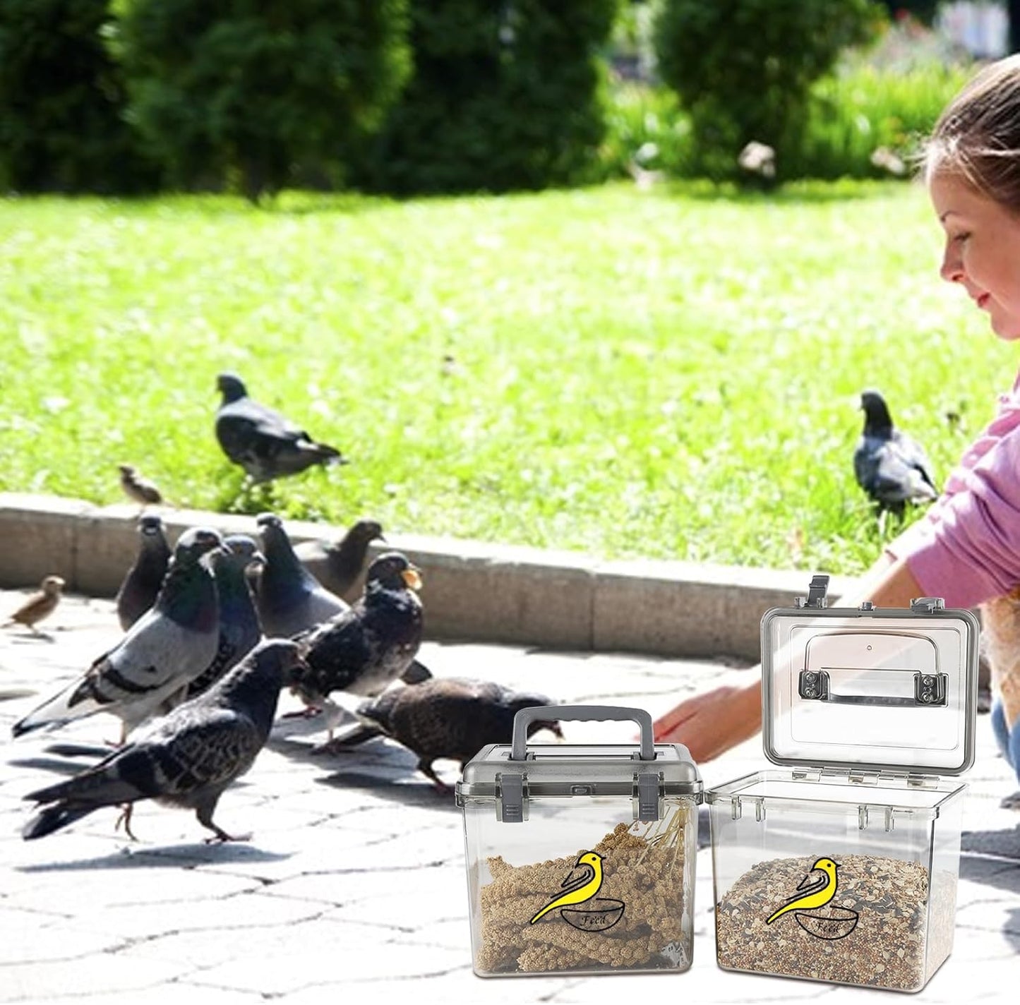 Bird Seed Storage Container 2 Pack Clear Bird Seed Container10Ib Indestructible Bird Seed Container Bird Seed Holder with Handle|for Wild Bird Seed Hermetically Or Mealworms Storage Outdoor Feeding