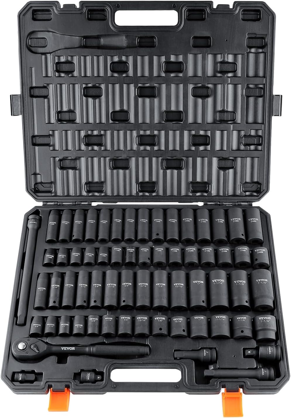 VEVOR 1/2" Drive Impact Socket Set, 65 Piece SAE 3/8" to 1-1/4" and Me