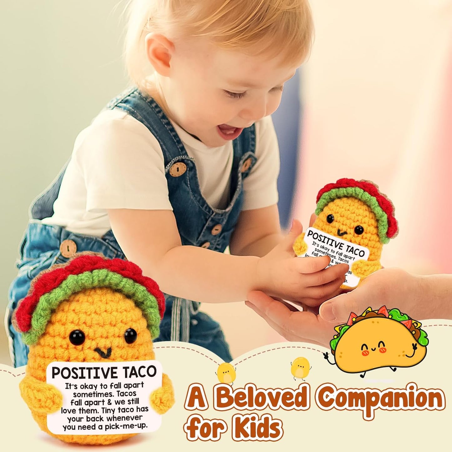 LuoHere Positive Crochet Taco Birthday Gifts for Women Men Easter Basket Stuffers Essentials Adult Kids Son Mom Dad Daughter Sister Friend Coworkers Self Care Emotional Inspirational Support