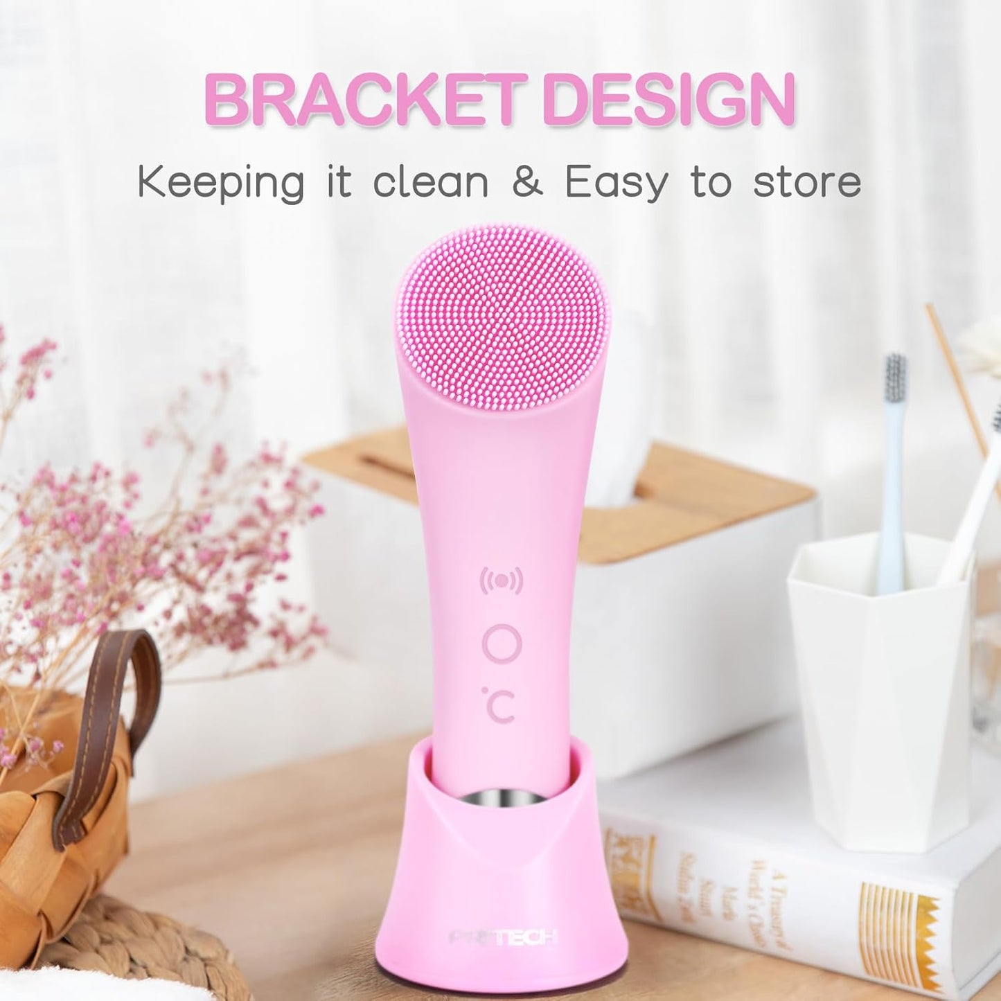 PRITECH Facial Cleansing Brush, Rechargeable Silicone Face Scrubber wi