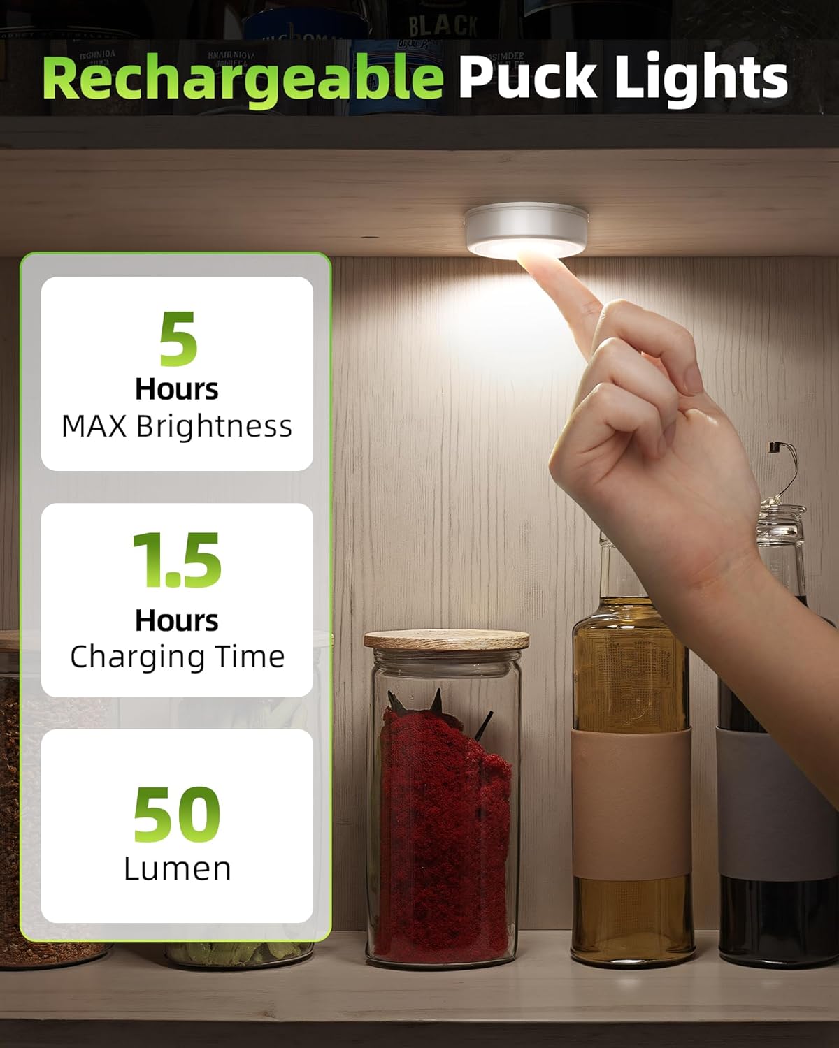 EZVALO LED Puck Lights, Rechargeable Battery Touch Light, 2.5'' Mini T