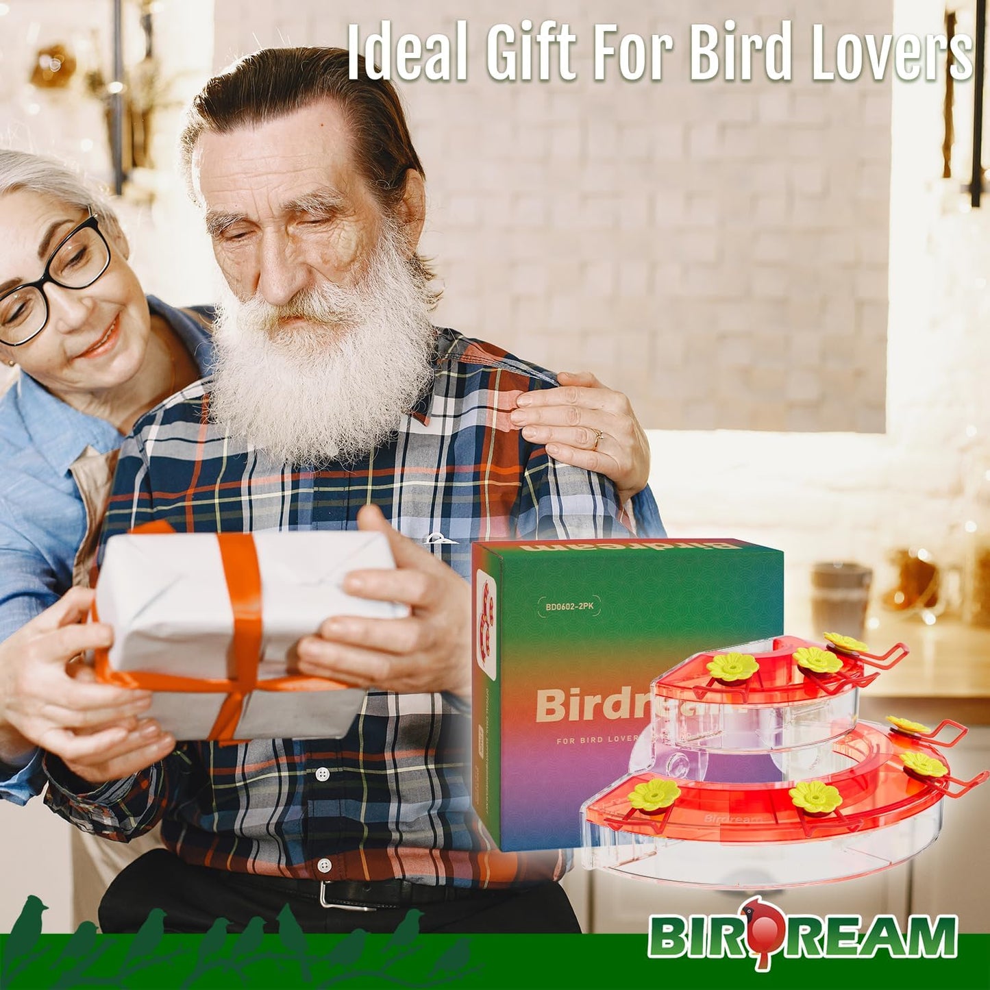 Birdream 2 Pack Window Hummingbird Feeders for Outdoors, with Strong Suction Cups & 7 Feeding Ports, Easy to Refill and Maintain, Gift for Bird Lover, Plastic Bird Feeder, 10oz Per Pack - Red