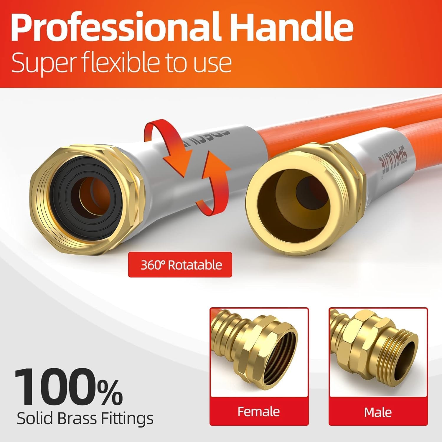 SPECILITE Garden Hose 50 ft x 5/8 in Heavy Duty, Flexible and Lightwei