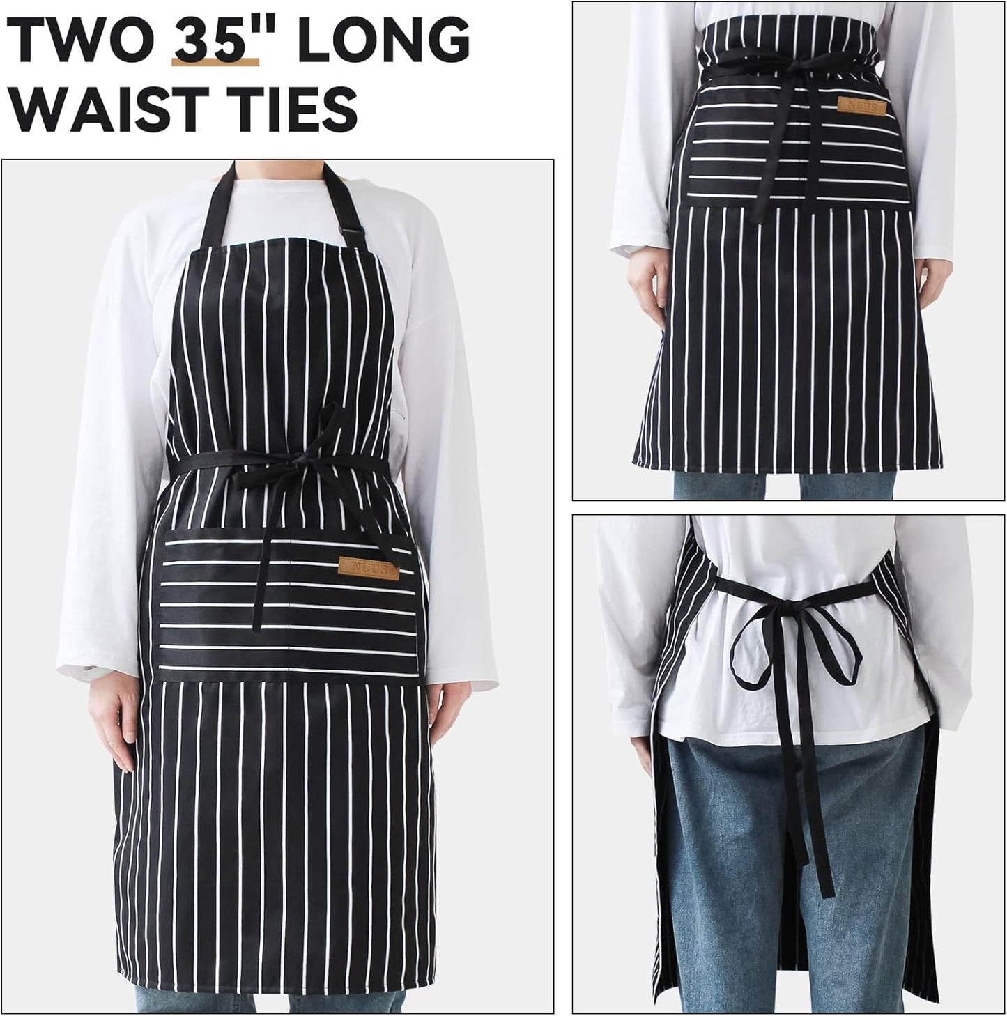 NLUS 2 Pack Kitchen Cooking Aprons, Adjustable Bib Soft Chef Apron wit