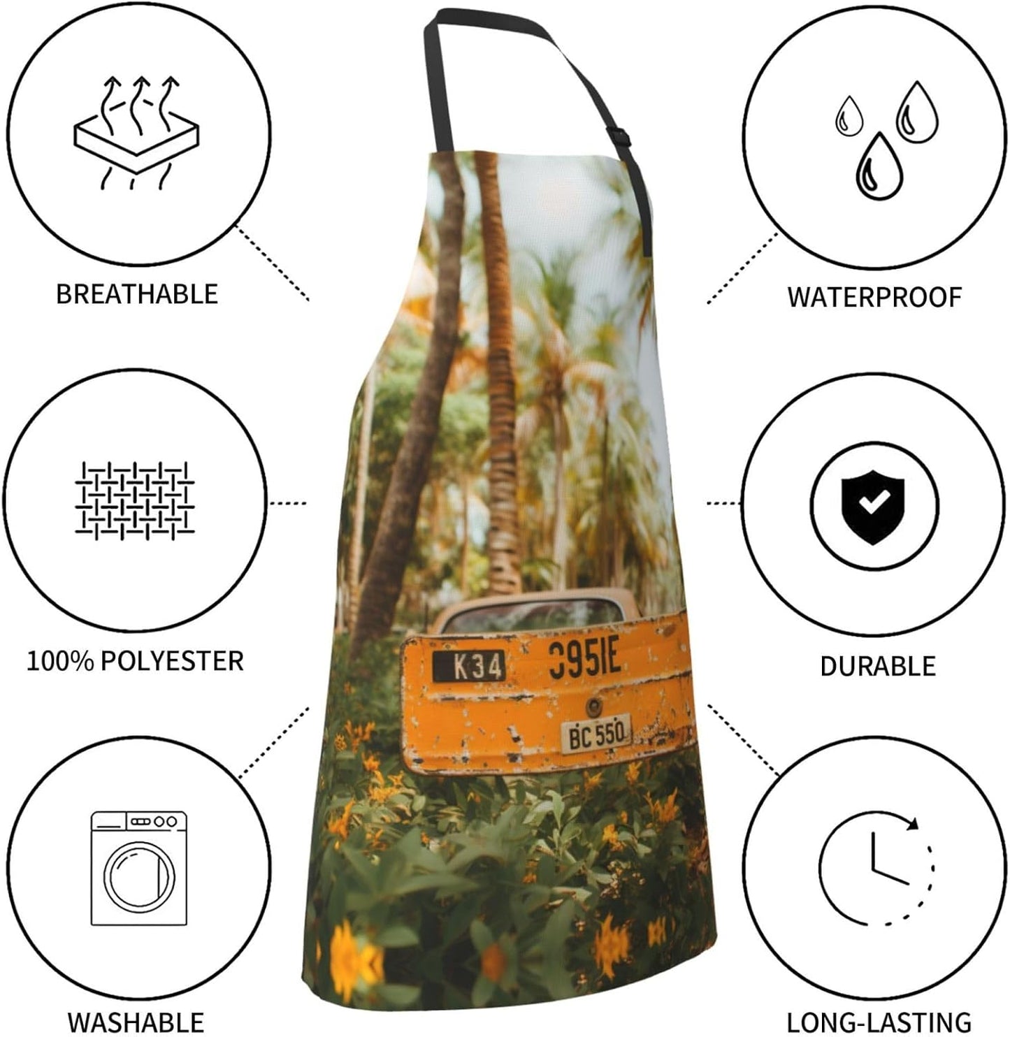 Old License Plate print Waterproof apron with pocket adjustable cooking apron for adult kitchen bibs to bake