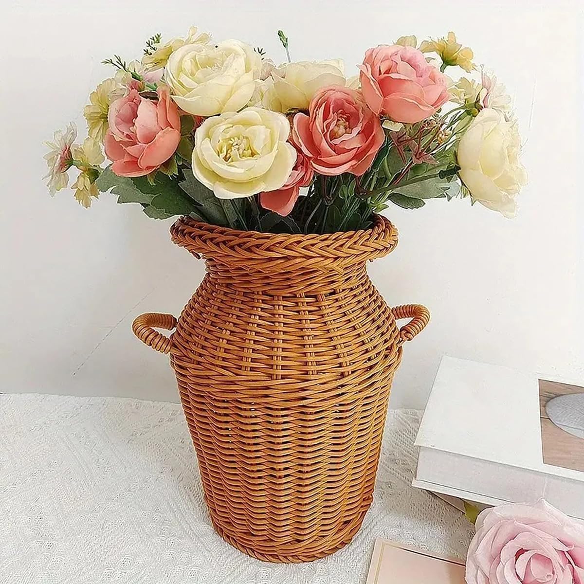 Rattan Flower Basket, Decorative Classic Woven Planter Basket with Han