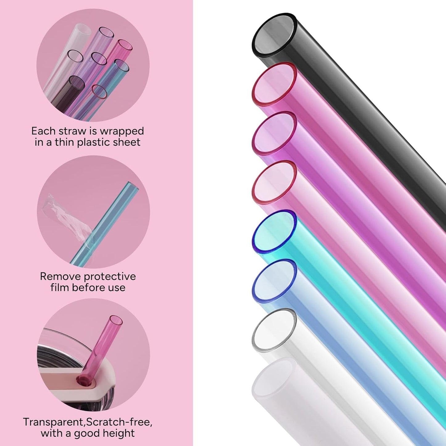 Replacement Straw Compatible with Stanley Quencher 40 oz,30 oz Tumbler, 12 inch Extra Long Reusable Straws Plastic For 40 Oz Cup,Clear-6 Pack