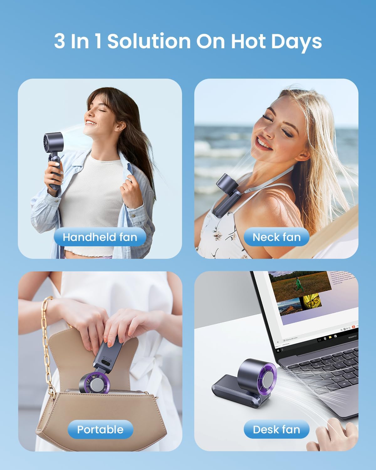 Kimguard Handheld Portable Turbo Fan with Ice Cooler, Speed (1-199) Rechargeable Personal Fan[20000 RPM] Small Pocket Fans for Travel/Outdoor/Home/Office, Purple
