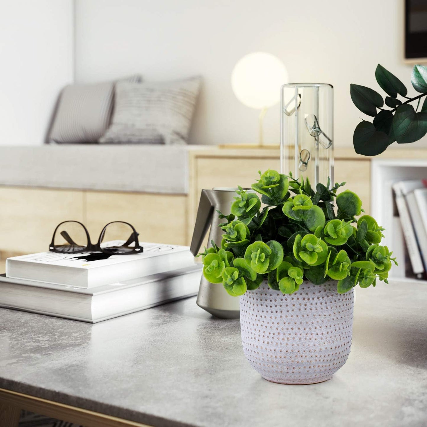 Artificial Plants in Ceramic Planter Cute Lysimachia Fake Succulent Flowers Potted for Home Office Table Desk Decor Living Room Bathroom Bedroom Shelves Decoration