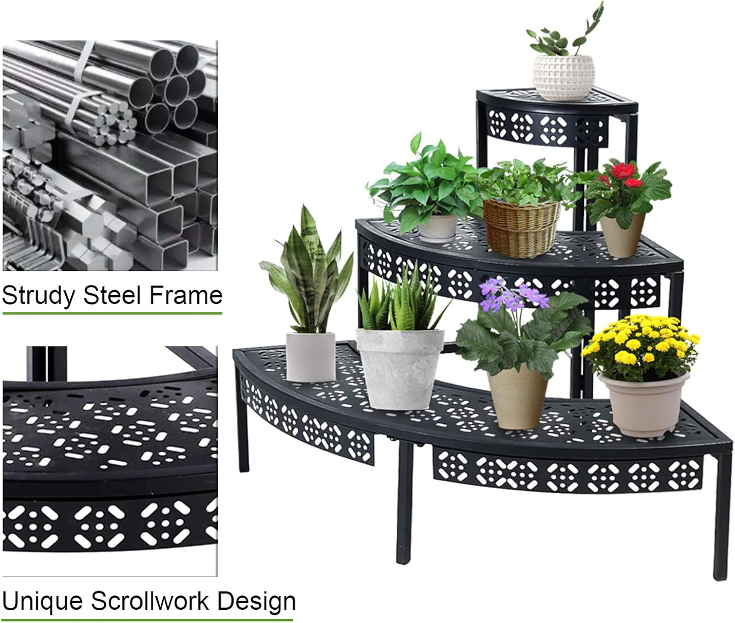 aboxoo 3 Tier Plant Stand Flower Pot Rack, Metal Stair-Step Style Corn