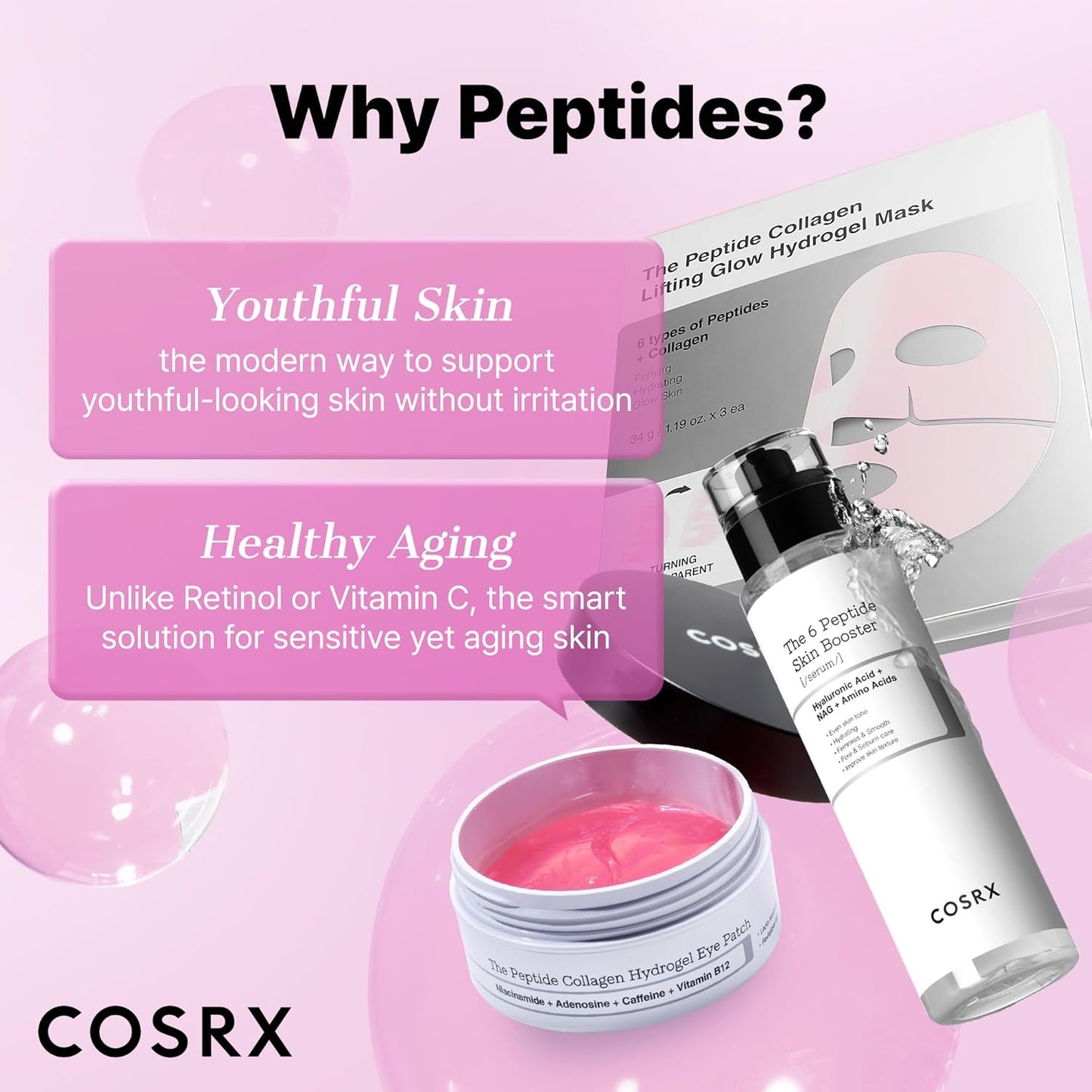 COSRX Pink Peptides Collagen Lifting Glow Hydrogel Face Masks Skincare