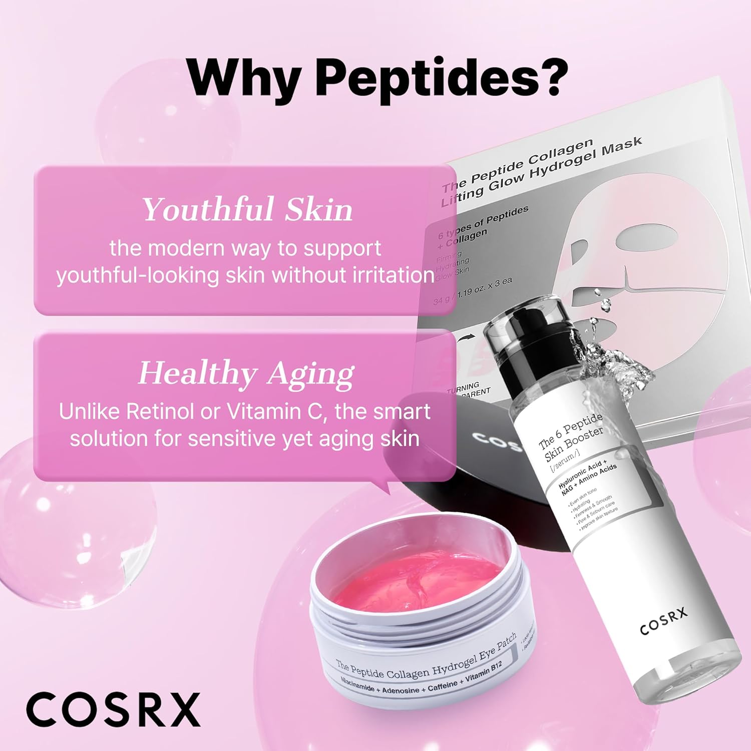 COSRX Pink Peptides Collagen Lifting Glow Hydrogel Face Masks Skincare